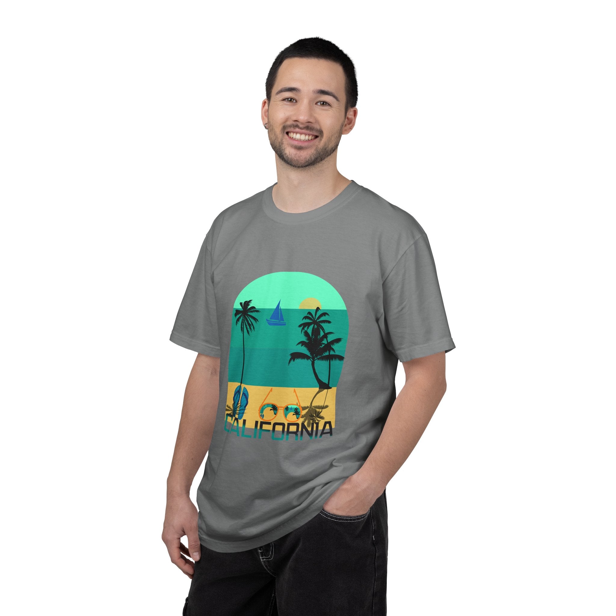 California Beach Surf T-Shirt  Retro Palm Trees & ‘SURFING’ Graphic