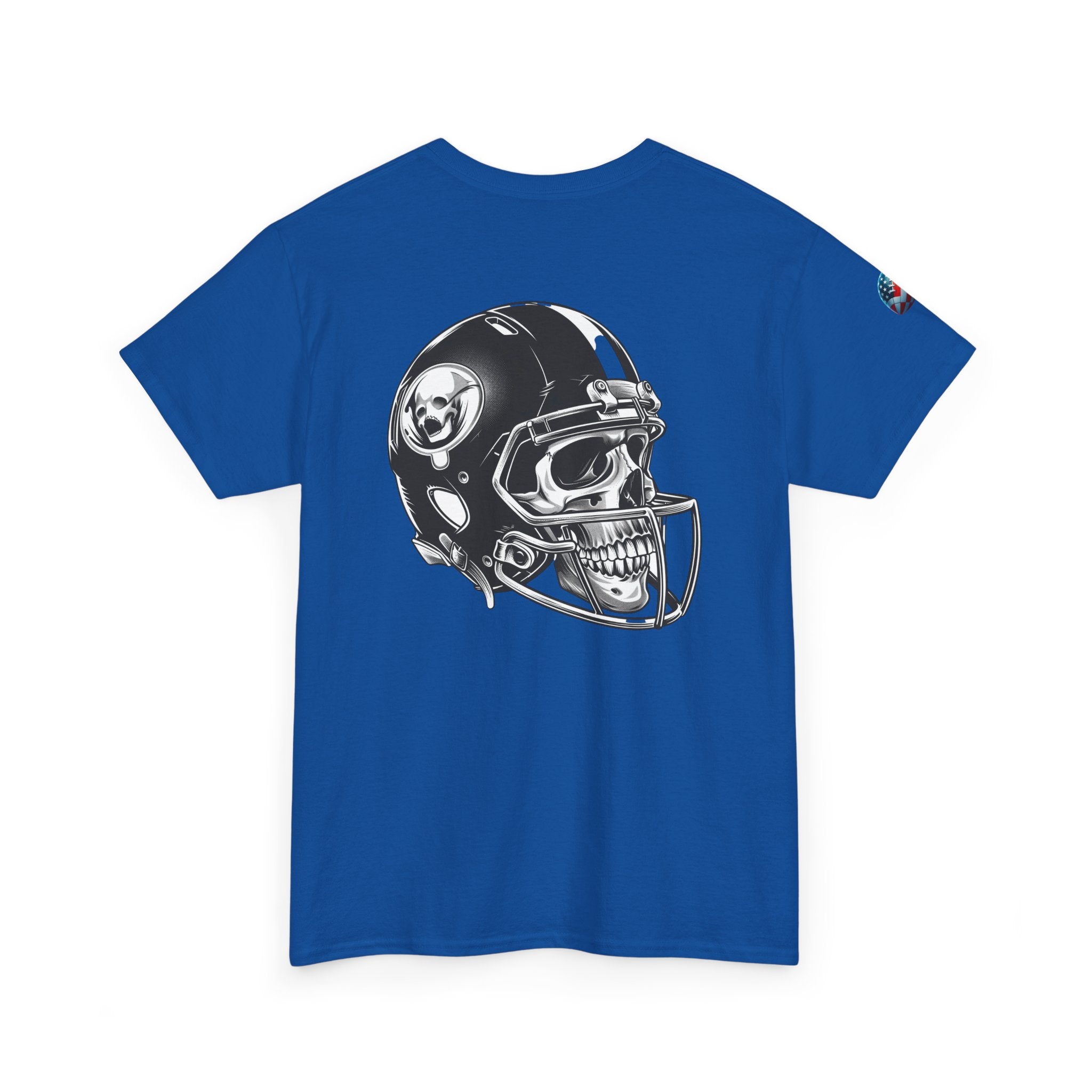 Skull Helmet Football Tee — Grunge Athletic Graphic T‑Shirt