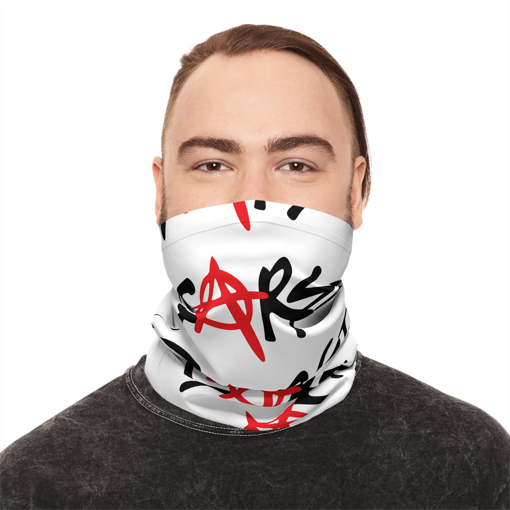 Anarchy Script Neck Gaiter — Red Anarchy A Pattern Lightweight Face Covering