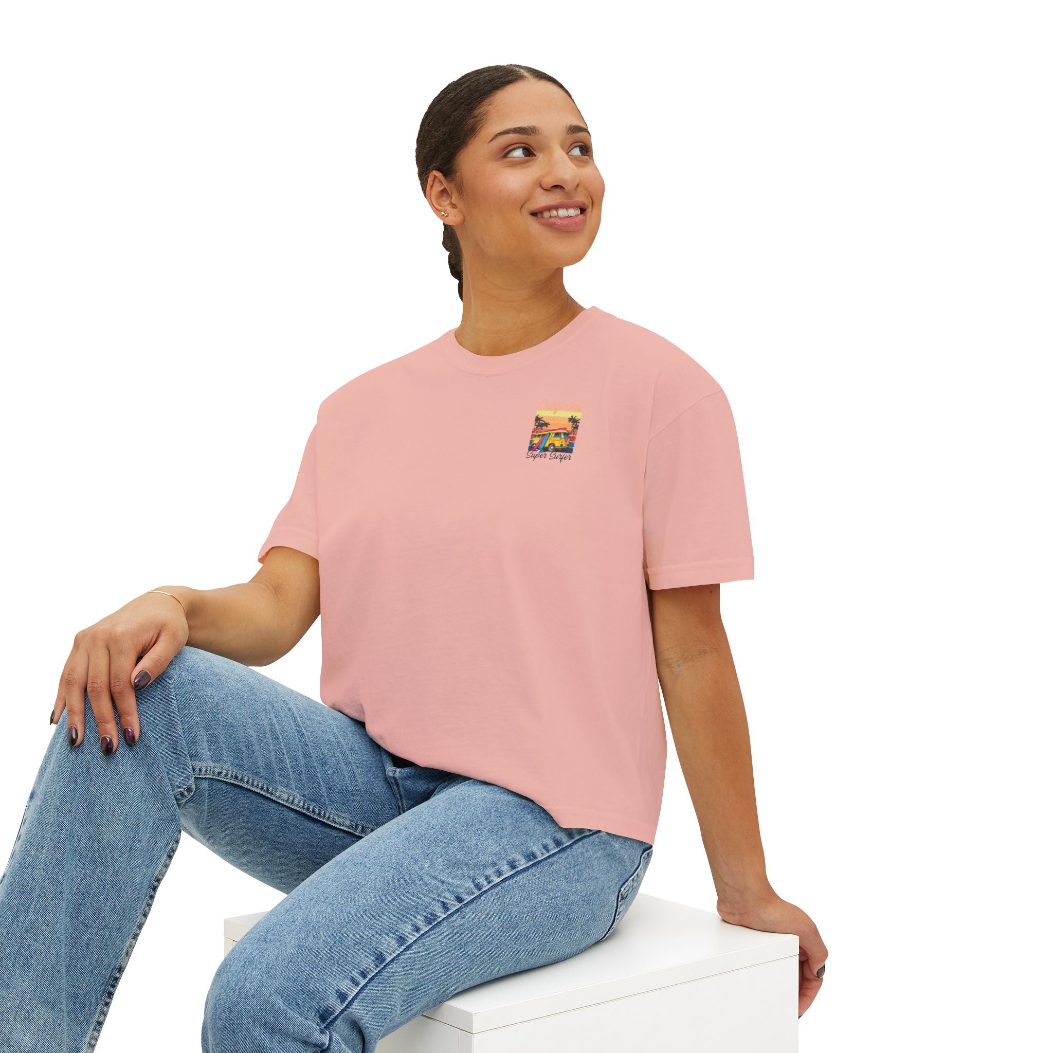 Los Angeles Sunset Women's Boxy Tee  Retro Palm Tree City Graphic