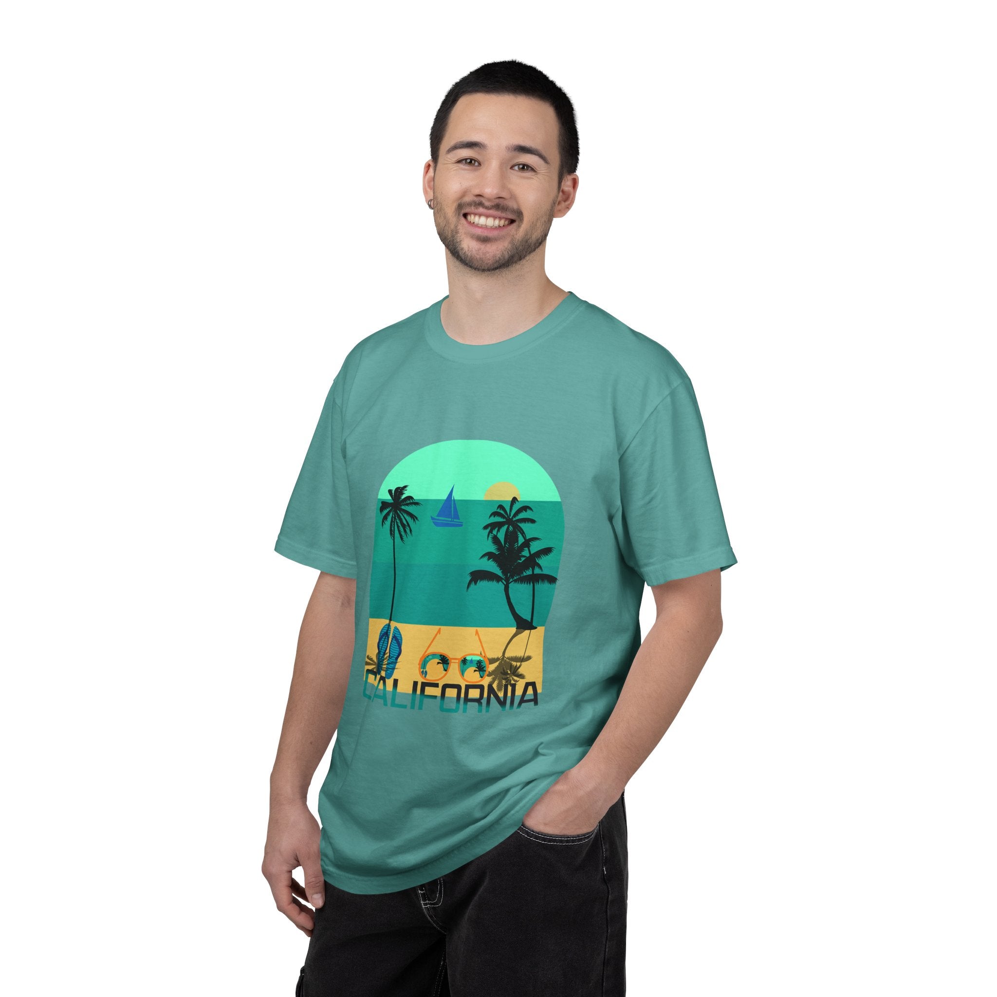 California Beach Surf T-Shirt  Retro Palm Trees & ‘SURFING’ Graphic