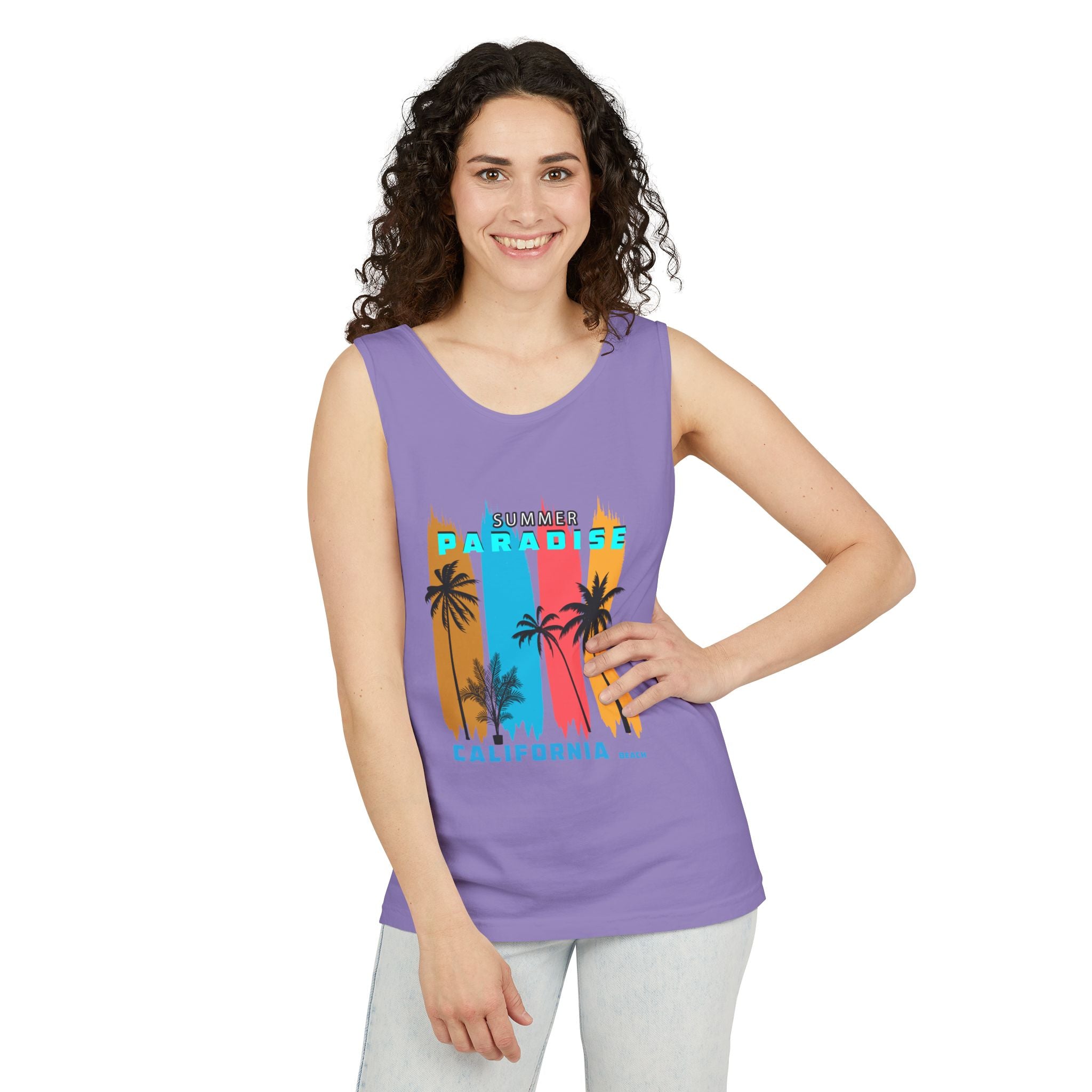 California Paradise Palm Tank Top Retro Beach Sunset Graphic