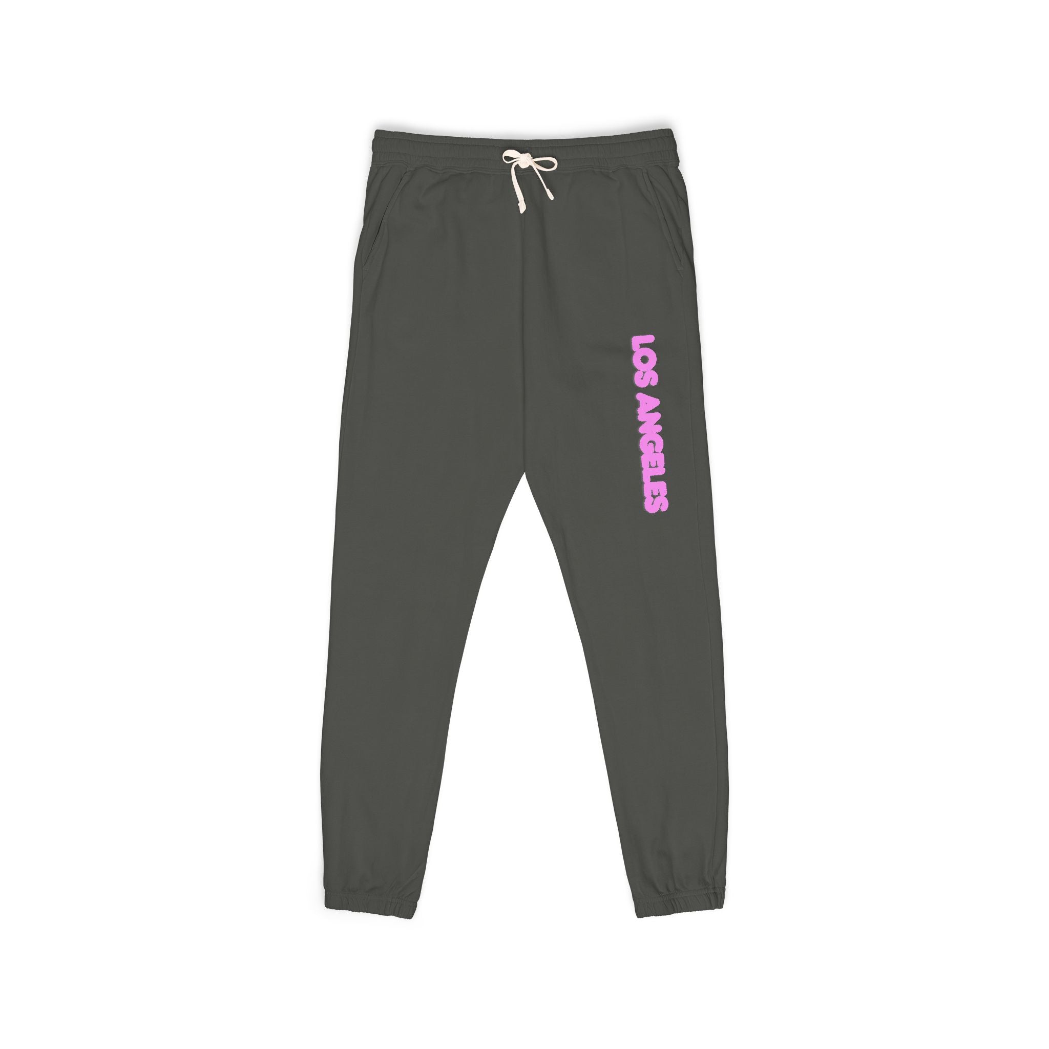 Los Angeles Pink Script Sweatpants  Garment-Dyed Fleece Joggers