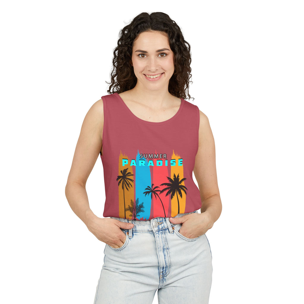 California Paradise Palm Tank Top Retro Beach Sunset Graphic