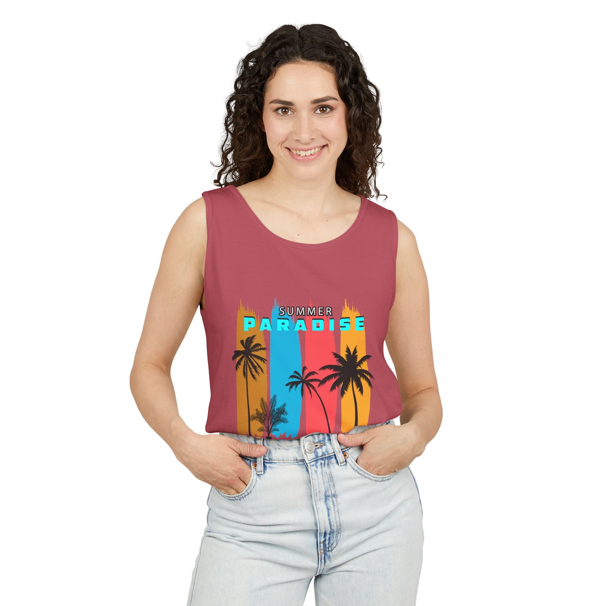 California Paradise Palm Tank Top Retro Beach Sunset Graphic