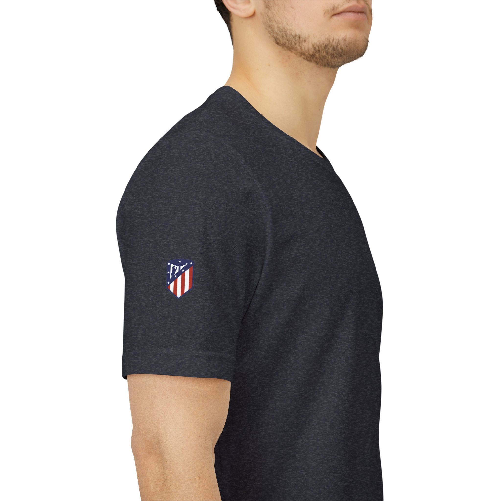 Atletico Madrid Shield T-Shirt Front Chest & Sleeve Logo Soccer Tee