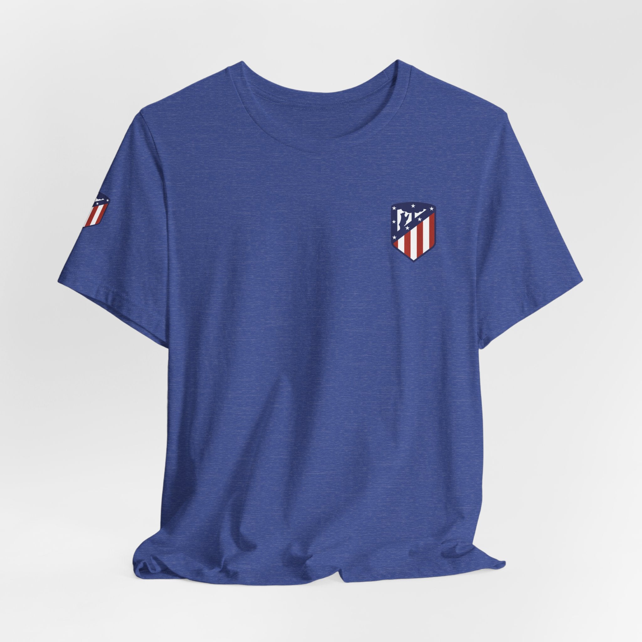 Atletico Madrid Shield T-Shirt Front Chest & Sleeve Logo Soccer Tee