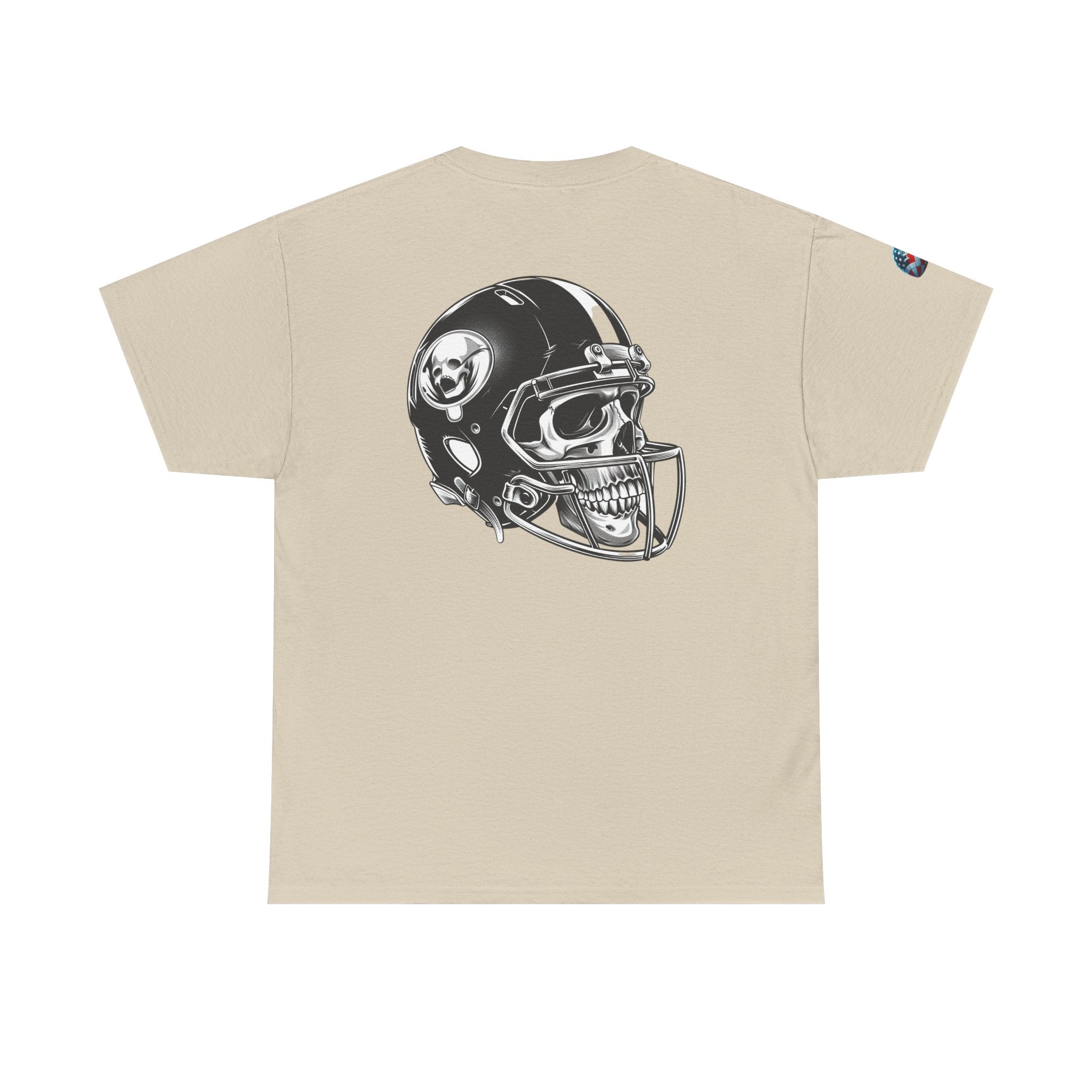 Skull Helmet Football Tee — Grunge Athletic Graphic T‑Shirt