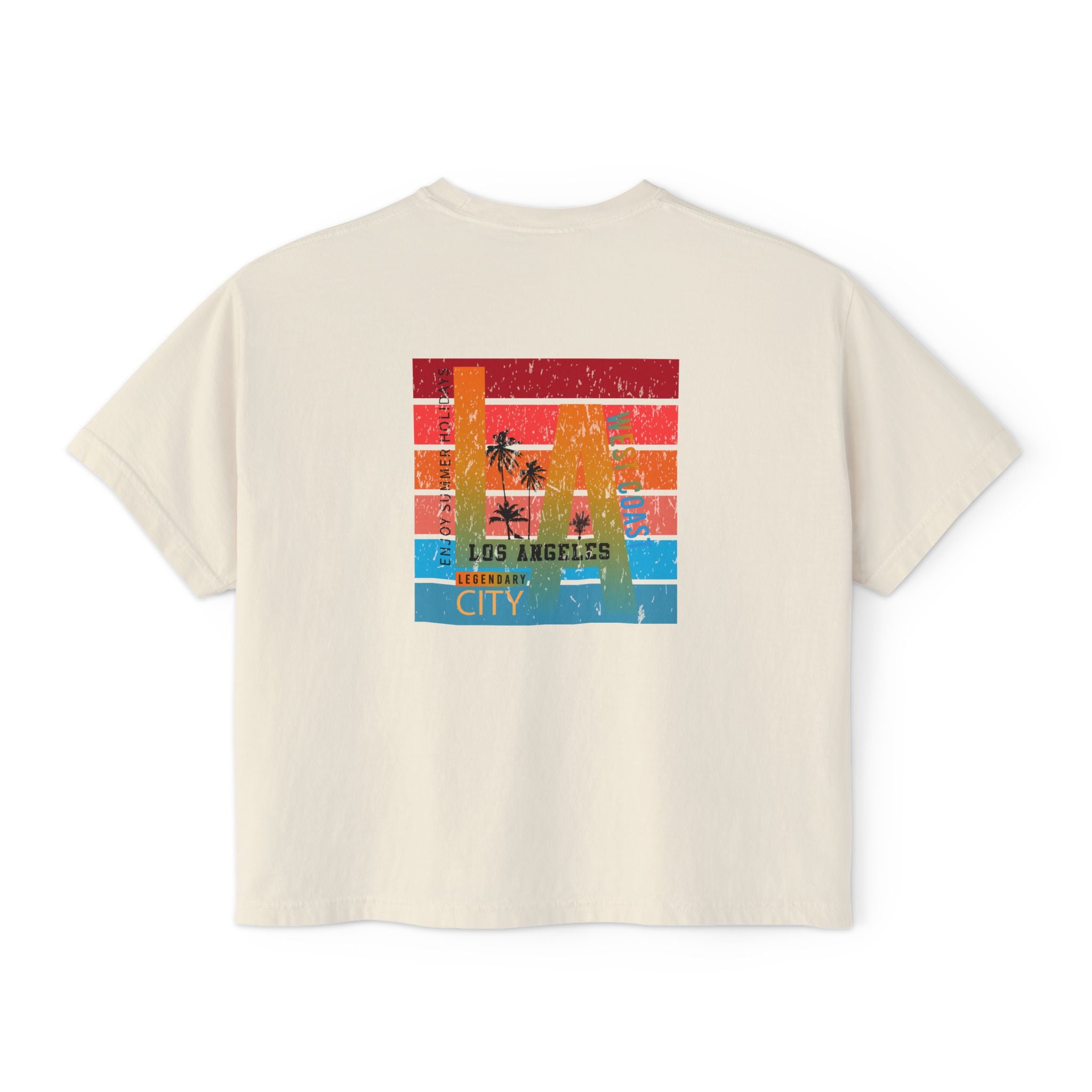 Los Angeles Sunset Women's Boxy Tee  Retro Palm Tree City Graphic