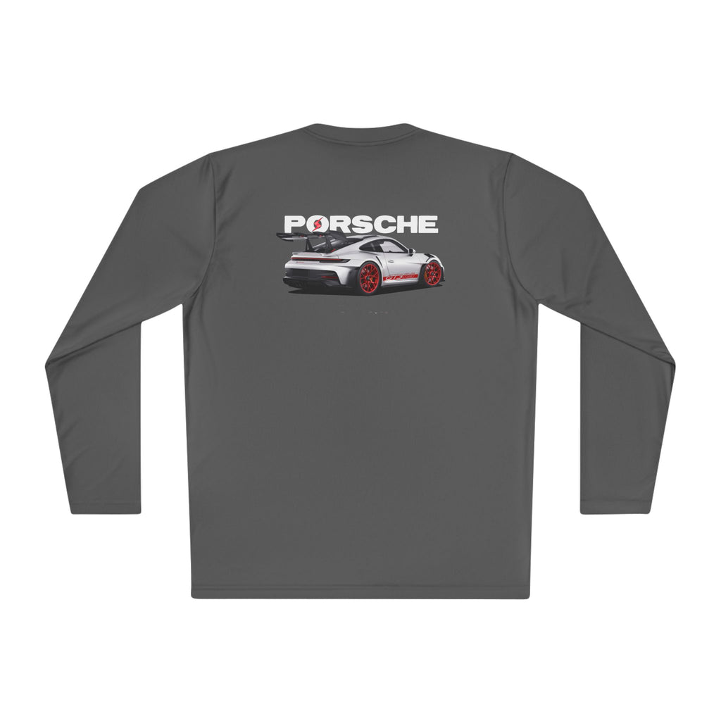 Porsche Racing Graphic Long Sleeve Tee Sports Car Crest and Rear View Print