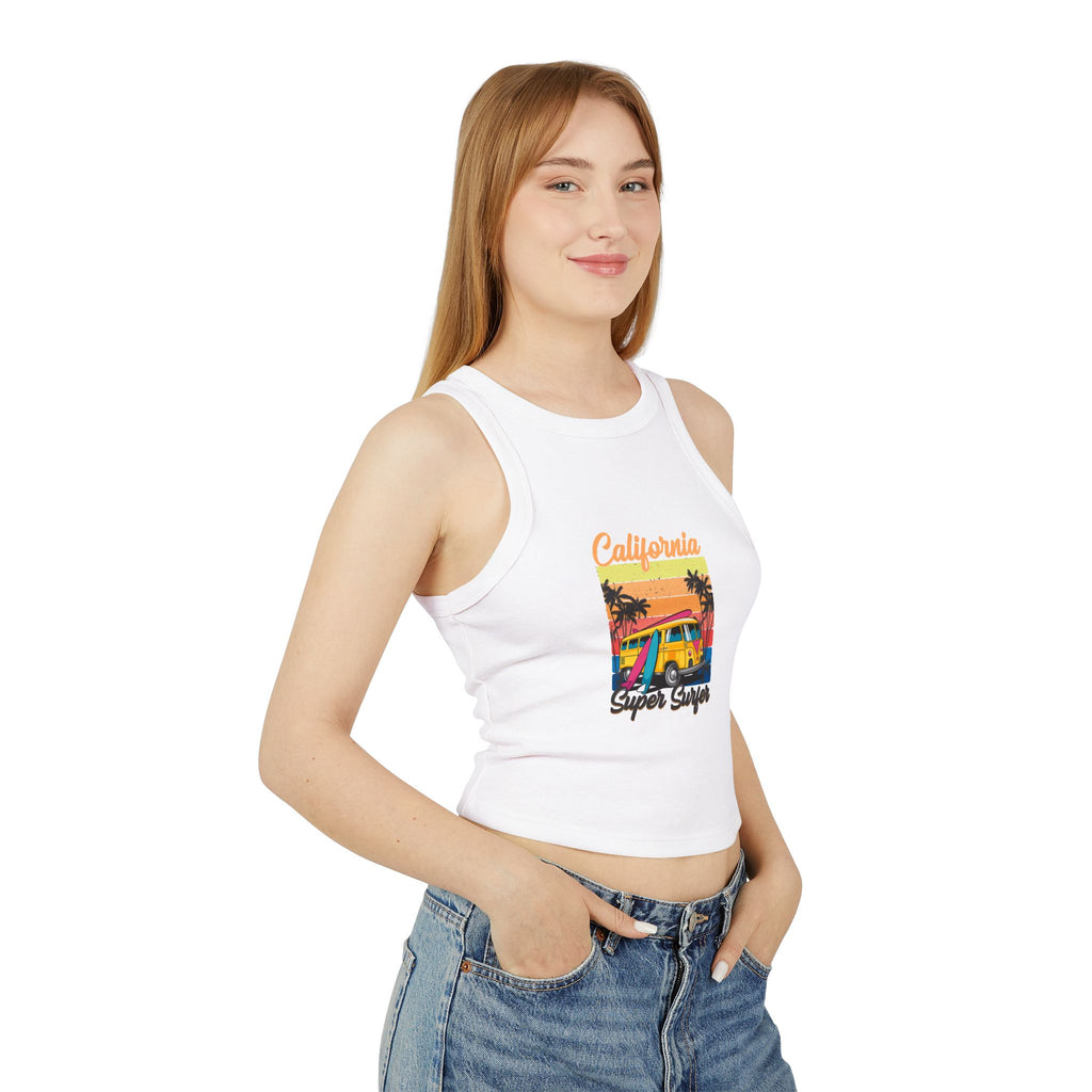 California Surf Van Racer Tank Top — Retro Beach Graphic