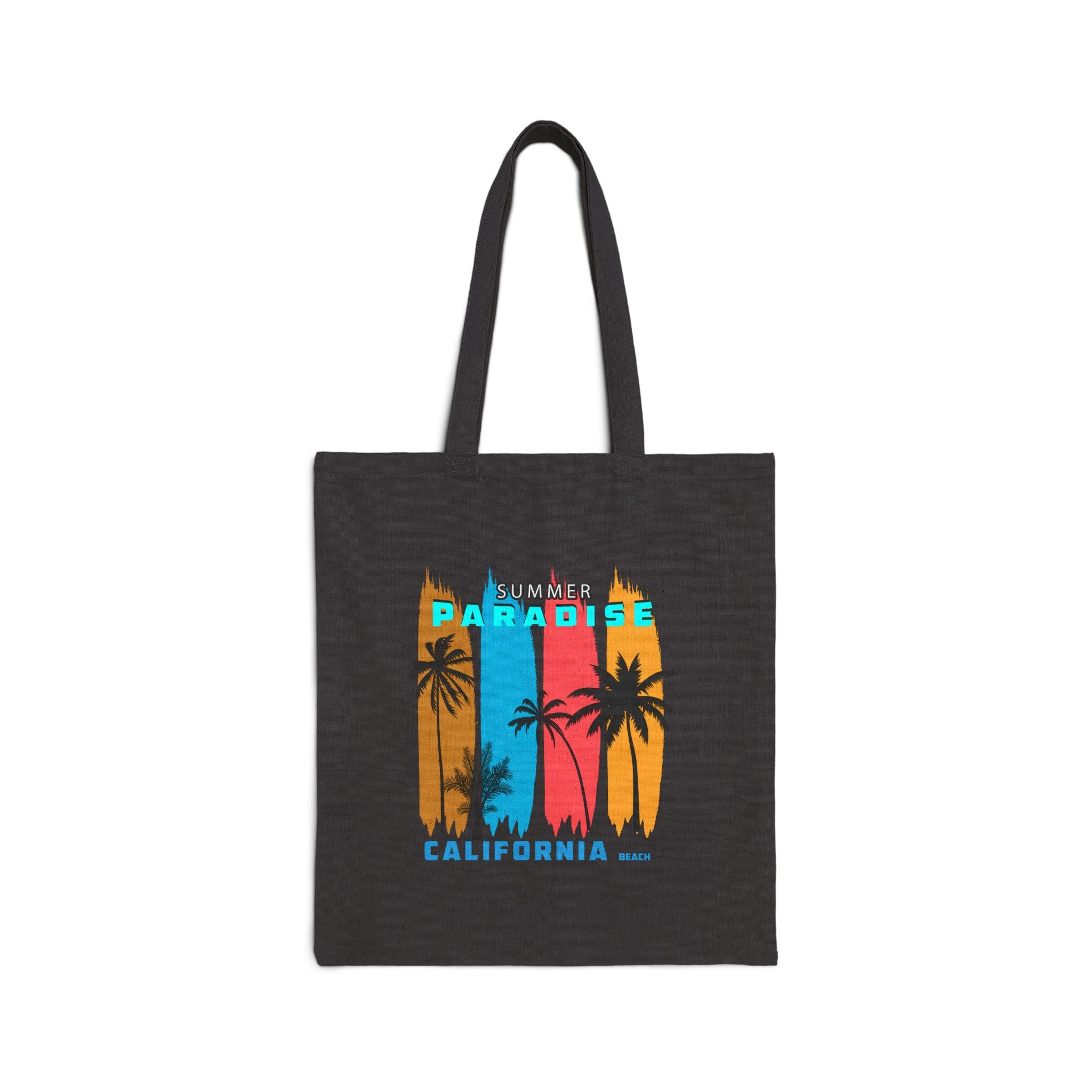 California Paradise Tote Bag  Beach Surf Canvas Tote (Palm Trees, Surfboard)