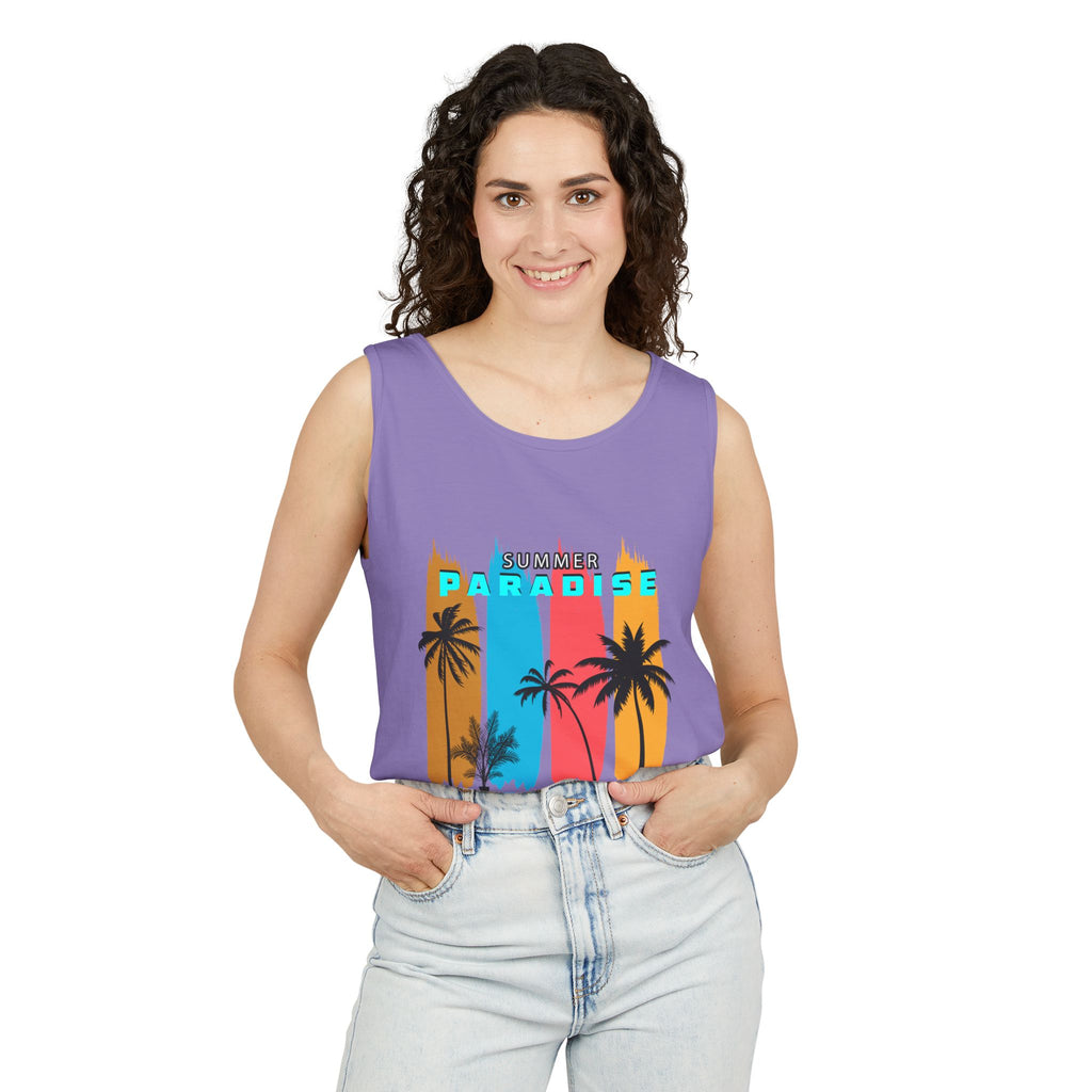 California Paradise Palm Tank Top Retro Beach Sunset Graphic