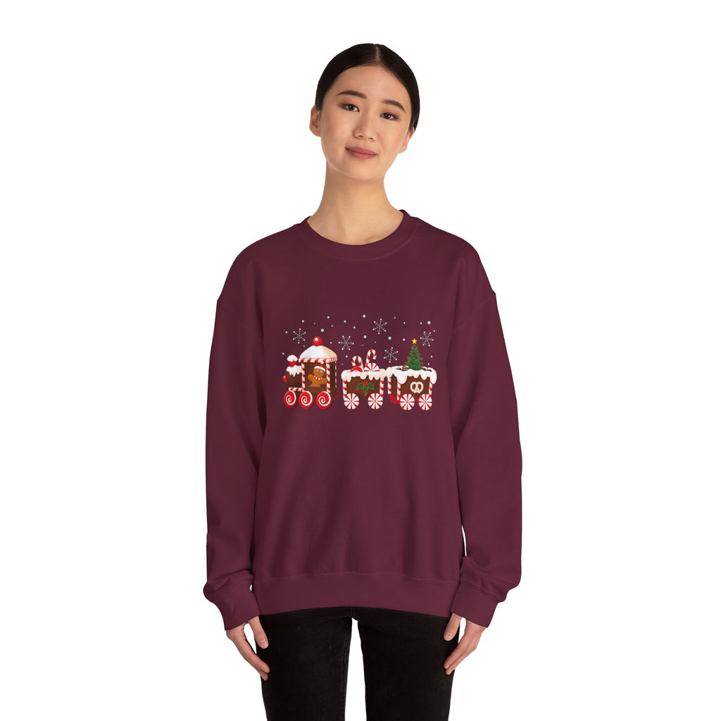 Gingerbread Train crewneck sweatshirt | Merry Christmas back print