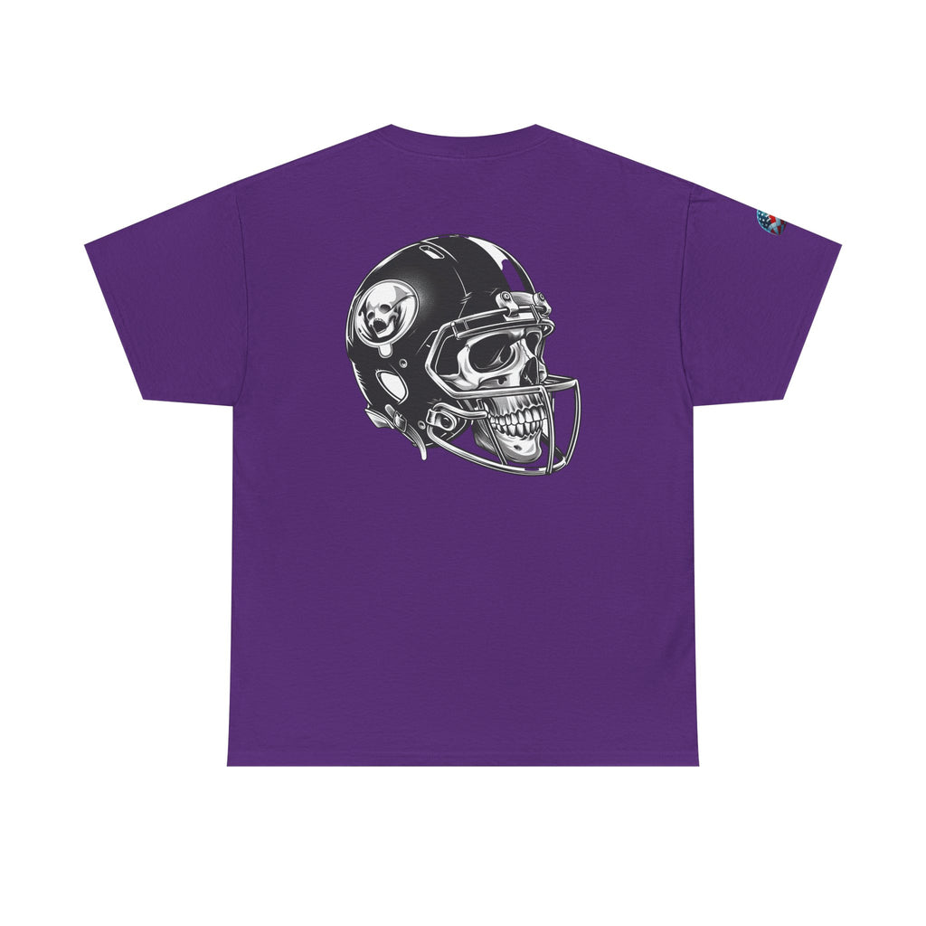 Skull Helmet Football Tee — Grunge Athletic Graphic T‑Shirt