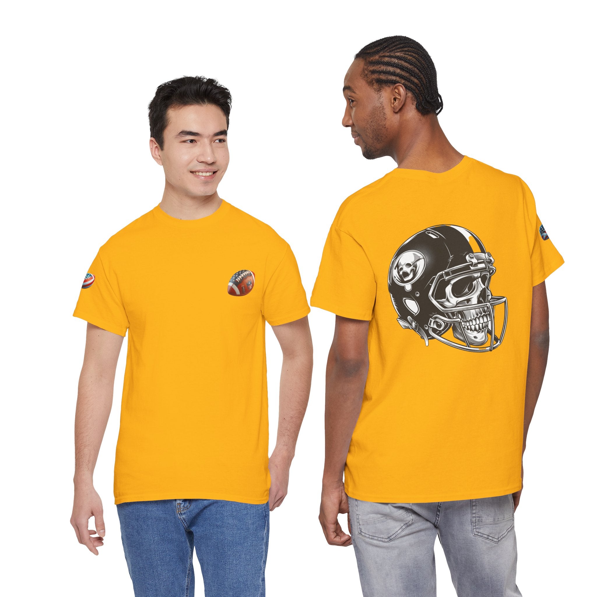 Skull Helmet Football Tee — Grunge Athletic Graphic T‑Shirt