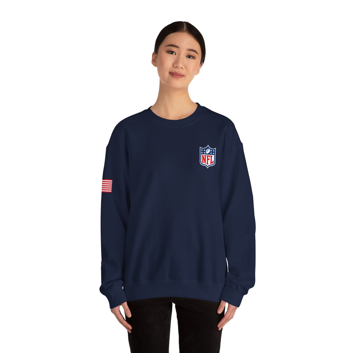 NFL Logo Crewneck Sweatshirt with American Flag Sleeve
