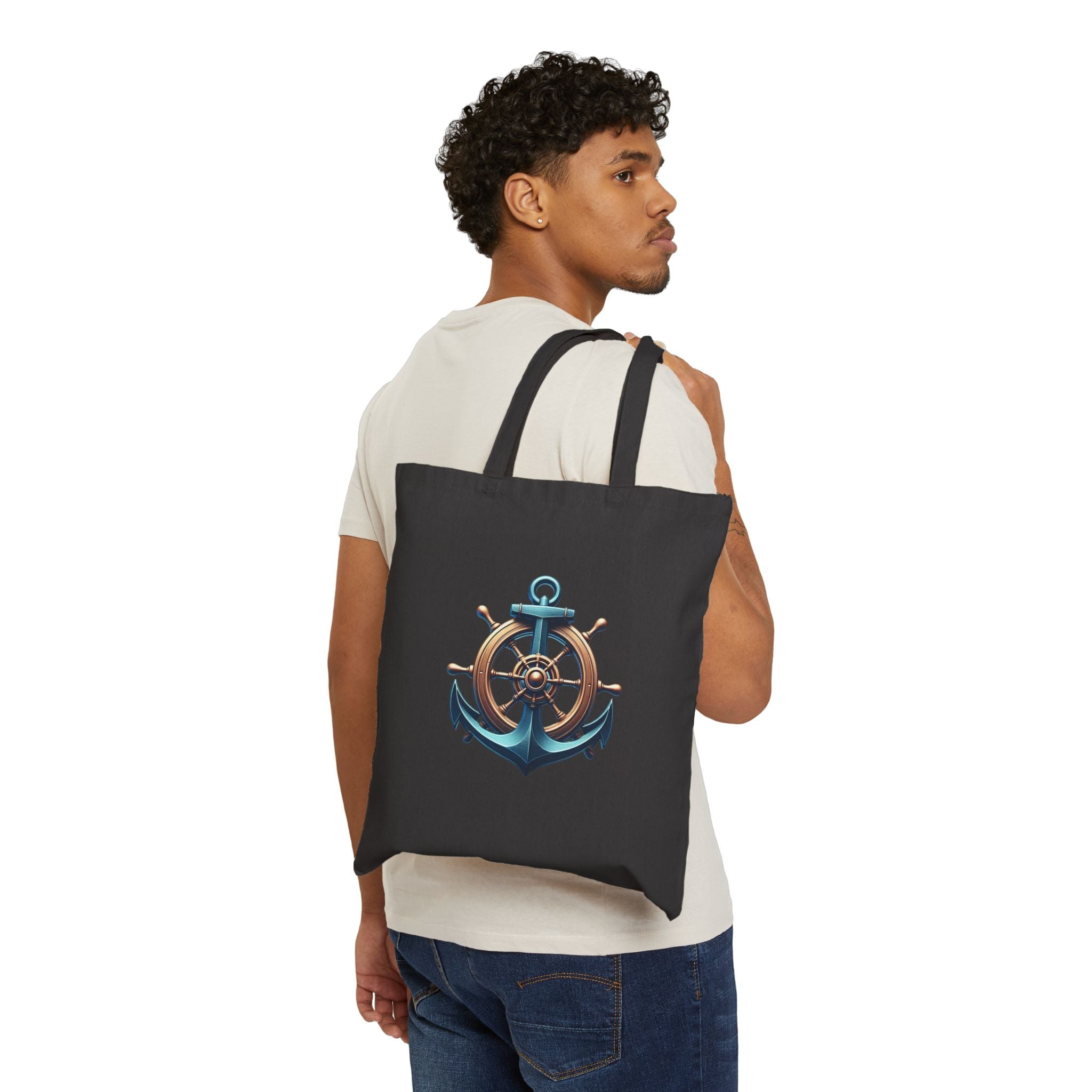 Pirate Skull & Anchor Canvas Tote Bag — Nautical Pirate Beach Shopping Tote