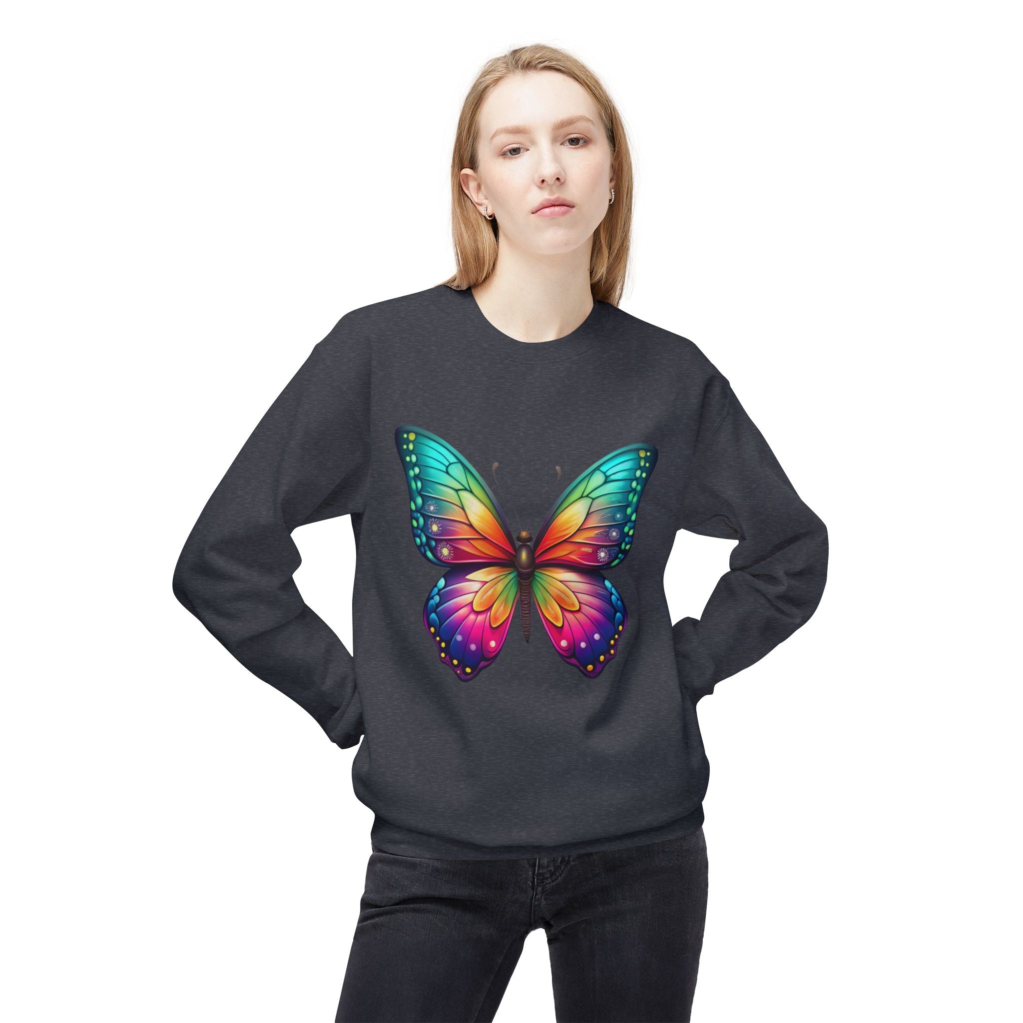 Rainbow Butterfly Sweatshirt Colorful Monarch Wing Graphic