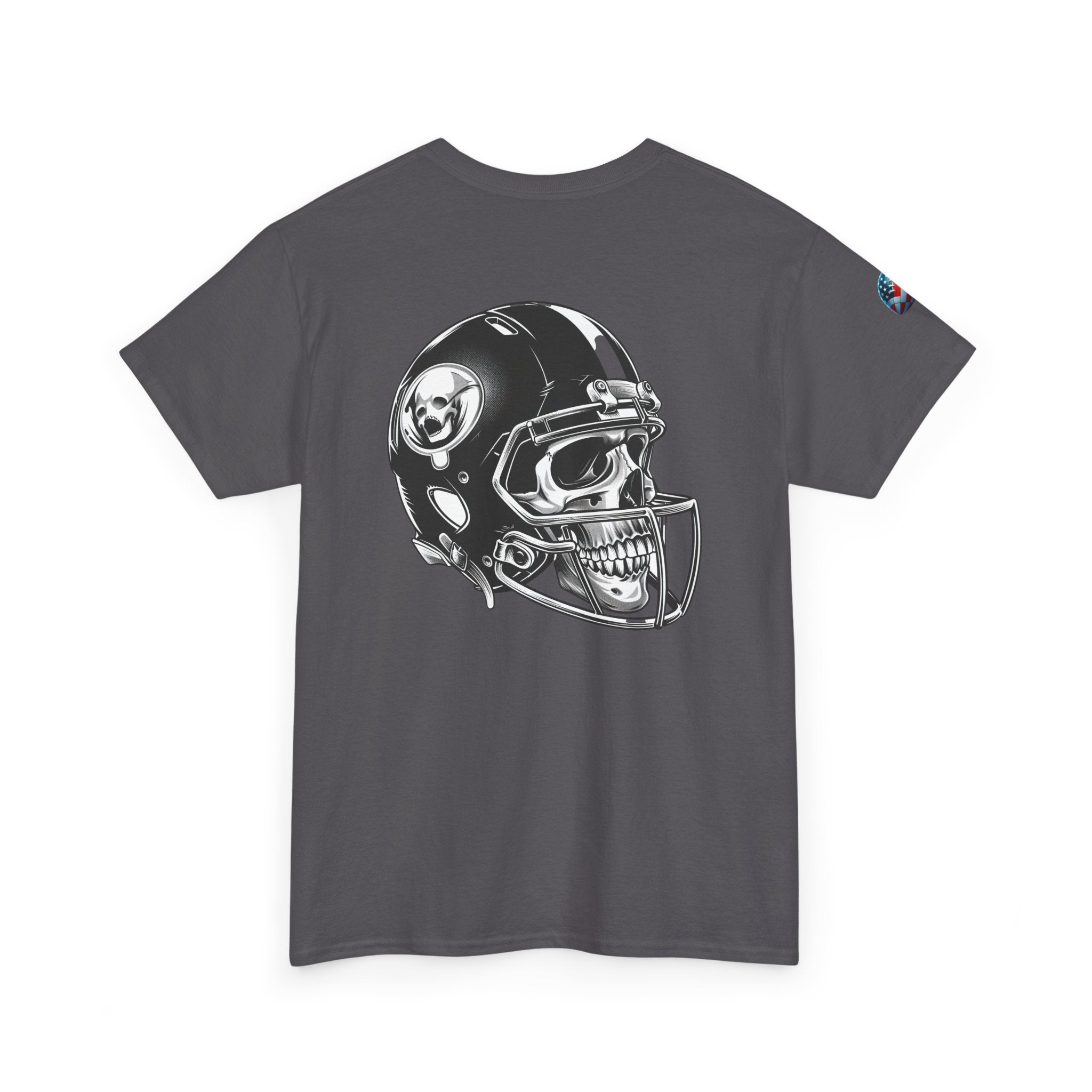 Skull Helmet Football Tee — Grunge Athletic Graphic T‑Shirt