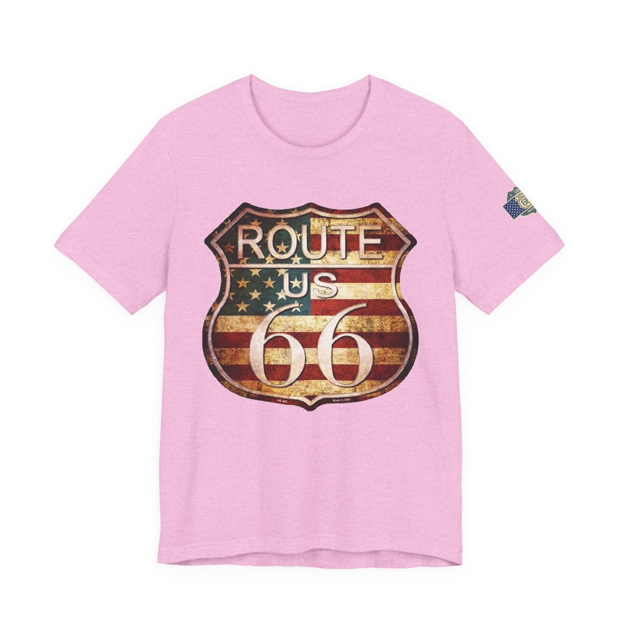 Route 66 Shield Tee Vintage American Flag Road Sign