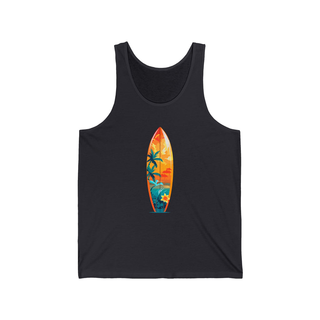 Surfboard Graphic Tank Top Tropical Sunset Surfing Design