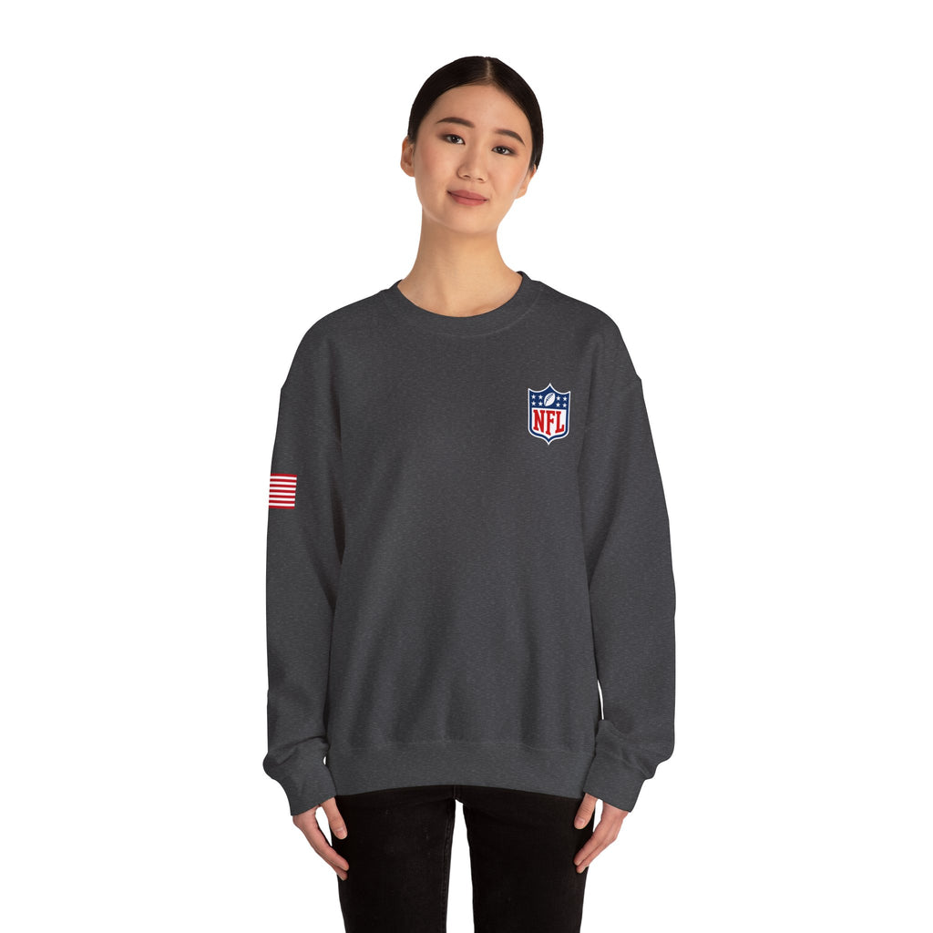 NFL Logo Crewneck Sweatshirt with American Flag Sleeve