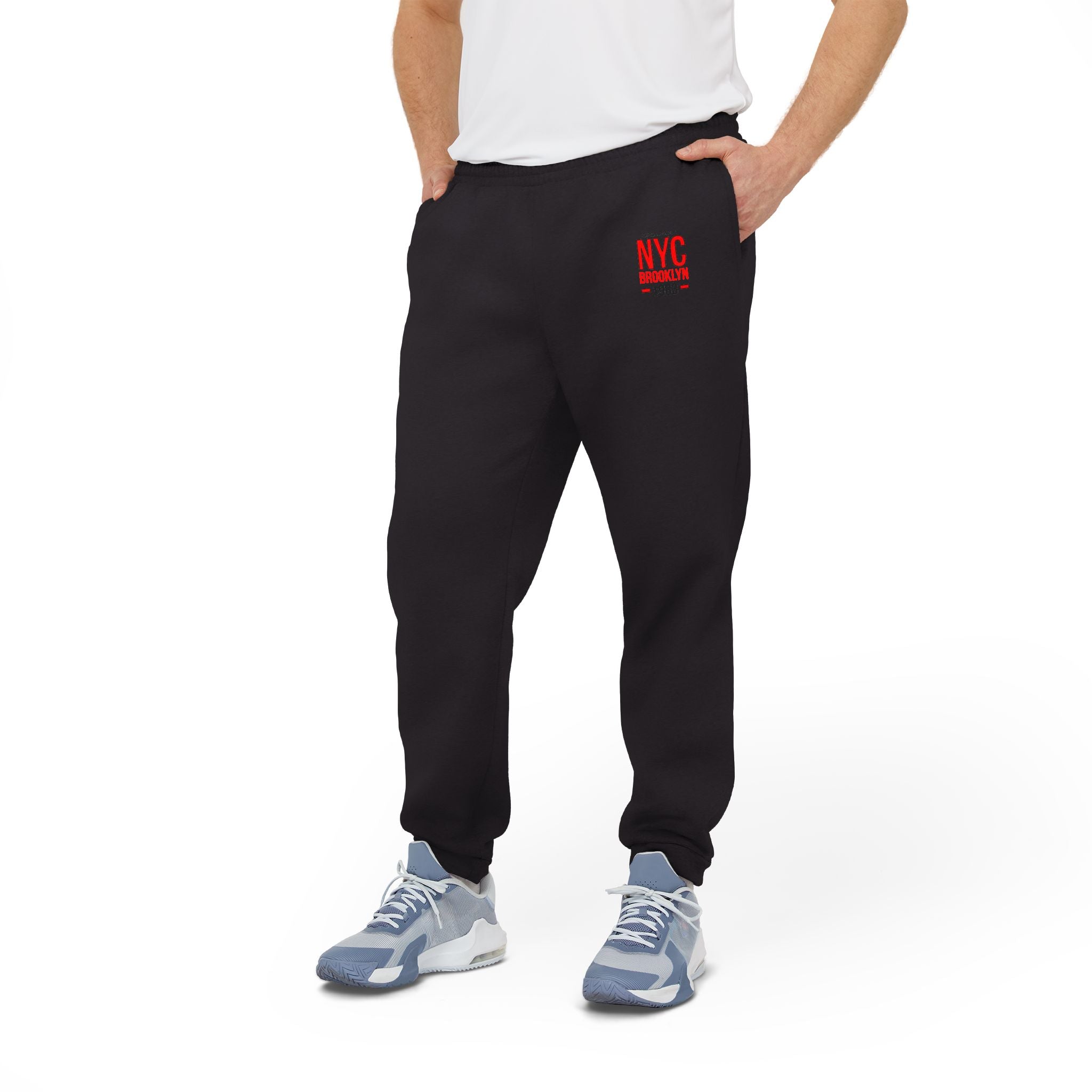 Fleece Joggers Cozy Grey Adidas-Style Sweatpants with Small Red Logo