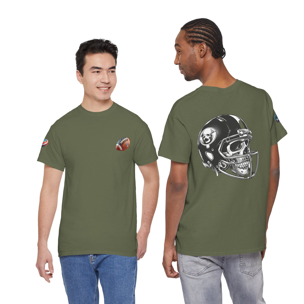 Skull Helmet Football Tee — Grunge Athletic Graphic T‑Shirt