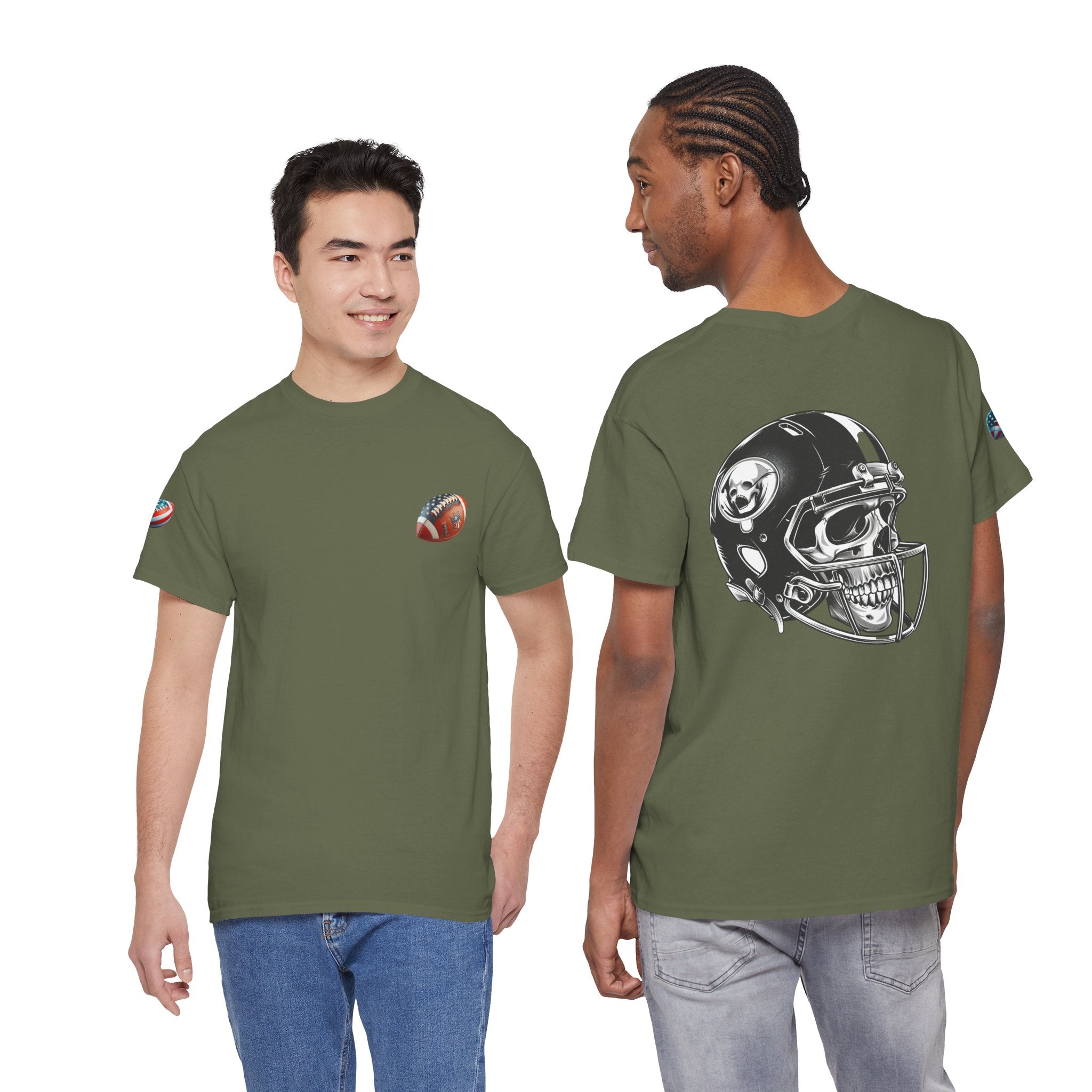 Skull Helmet Football Tee — Grunge Athletic Graphic T‑Shirt