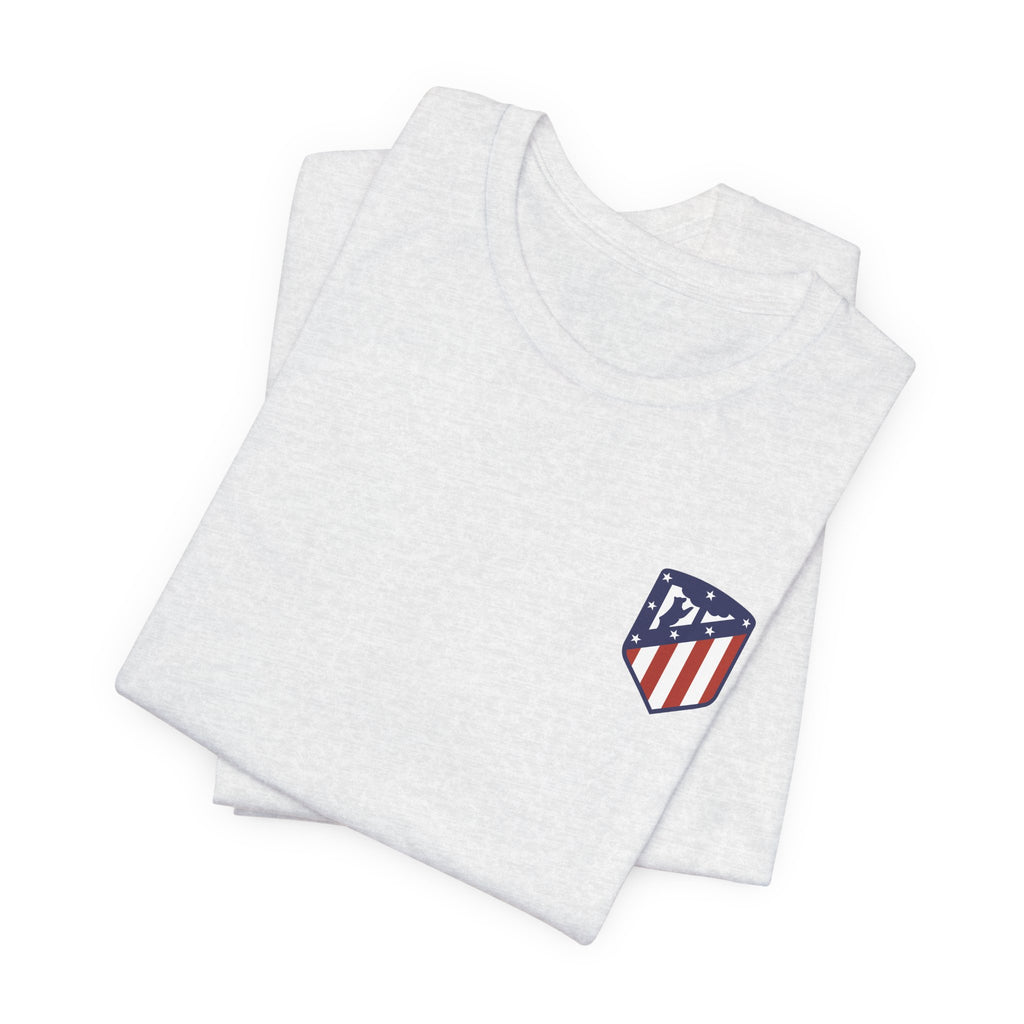 Atletico Madrid Shield T-Shirt Front Chest & Sleeve Logo Soccer Tee
