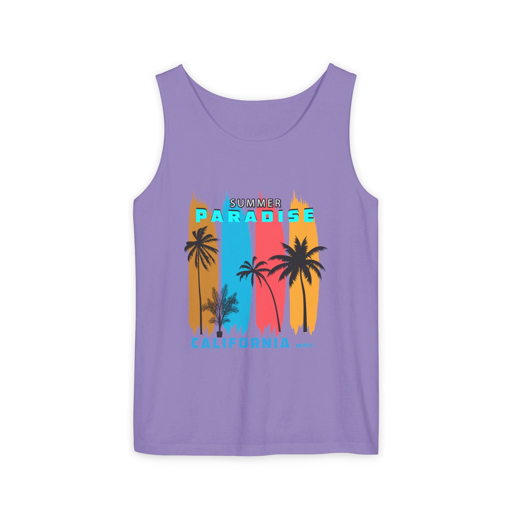 California Paradise Palm Tank Top Retro Beach Sunset Graphic