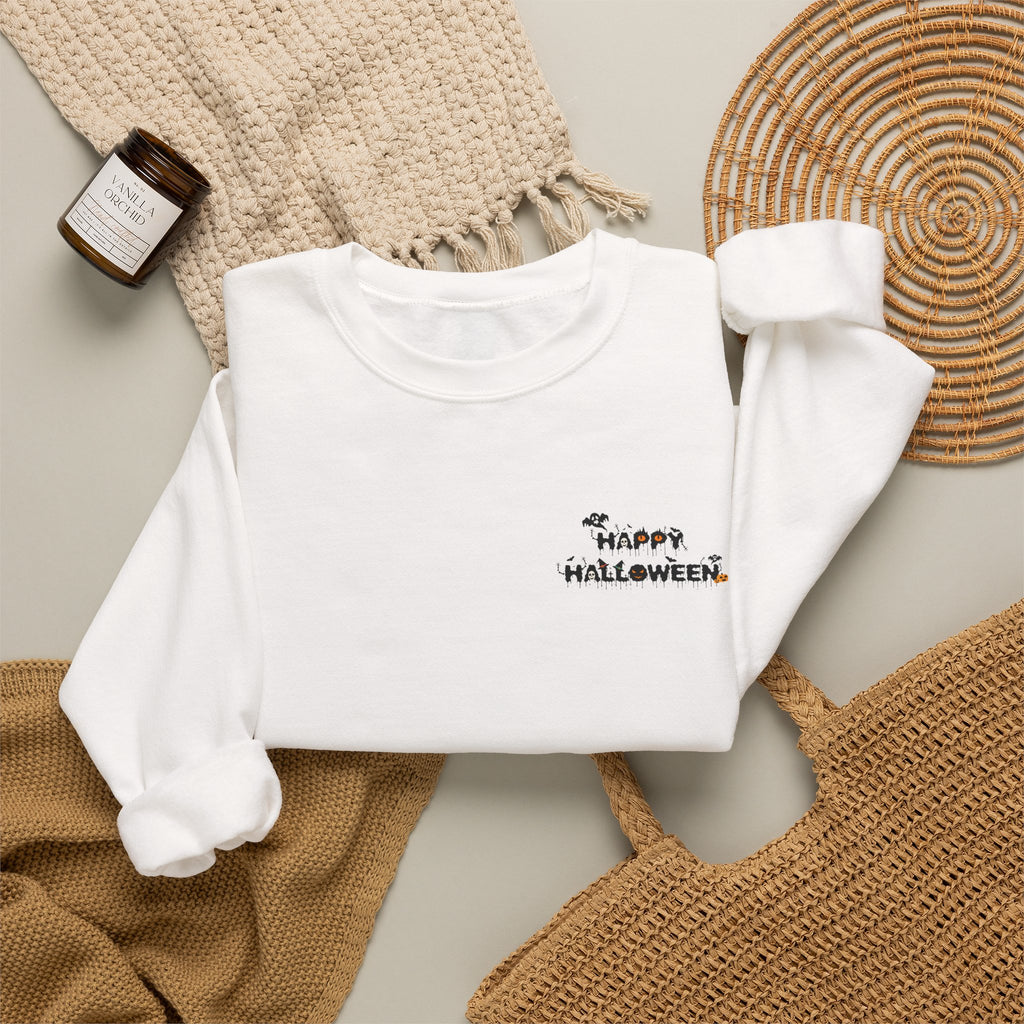 Halloween Candy Crewneck Sweatshirt — 'Happy Halloween' Jack-o'-Lantern & Candy Design