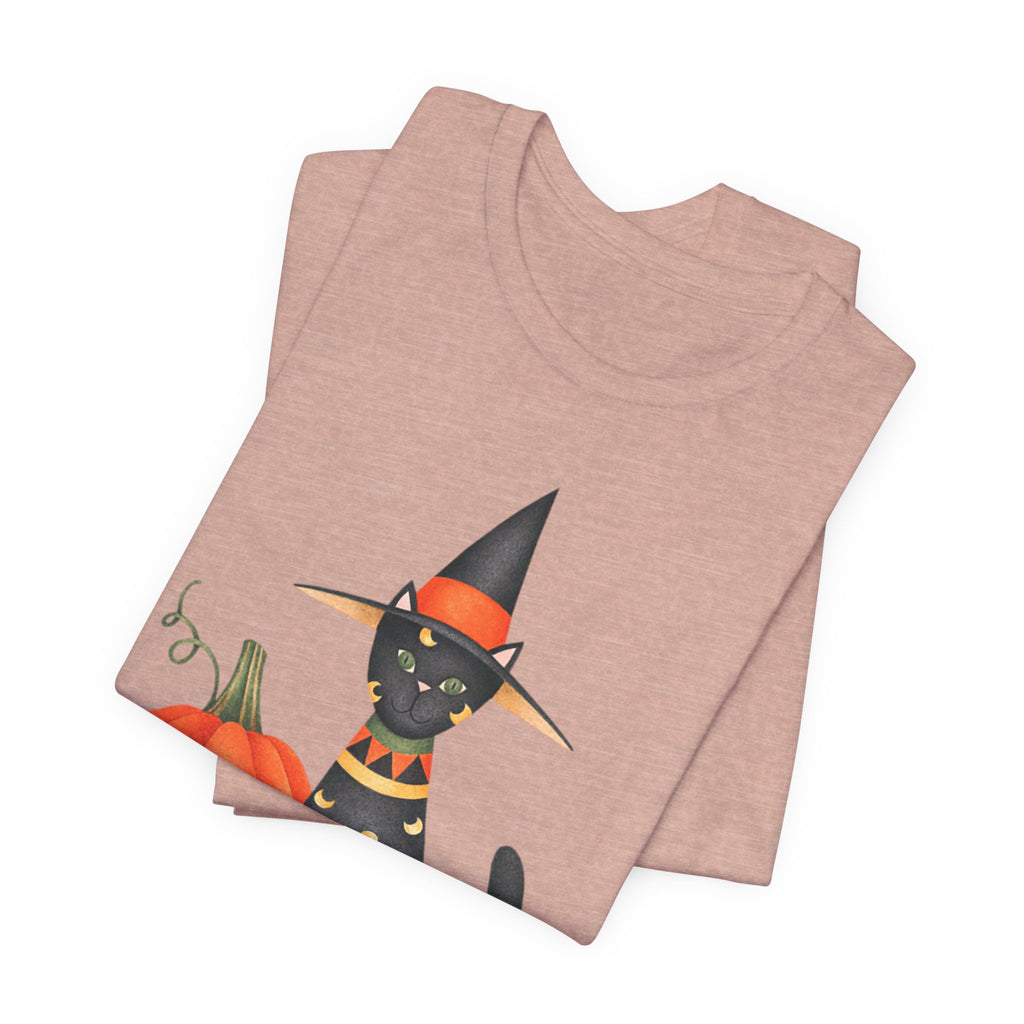 Halloween Cat Tee, Spooky Cat Shirt, Unisex Halloween T-Shirt, Pumpkin Cat Apparel, Halloween Costume Tee