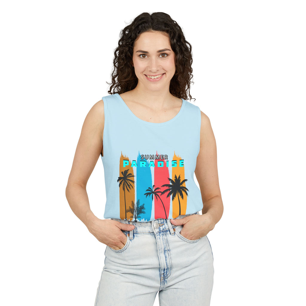 California Paradise Palm Tank Top Retro Beach Sunset Graphic