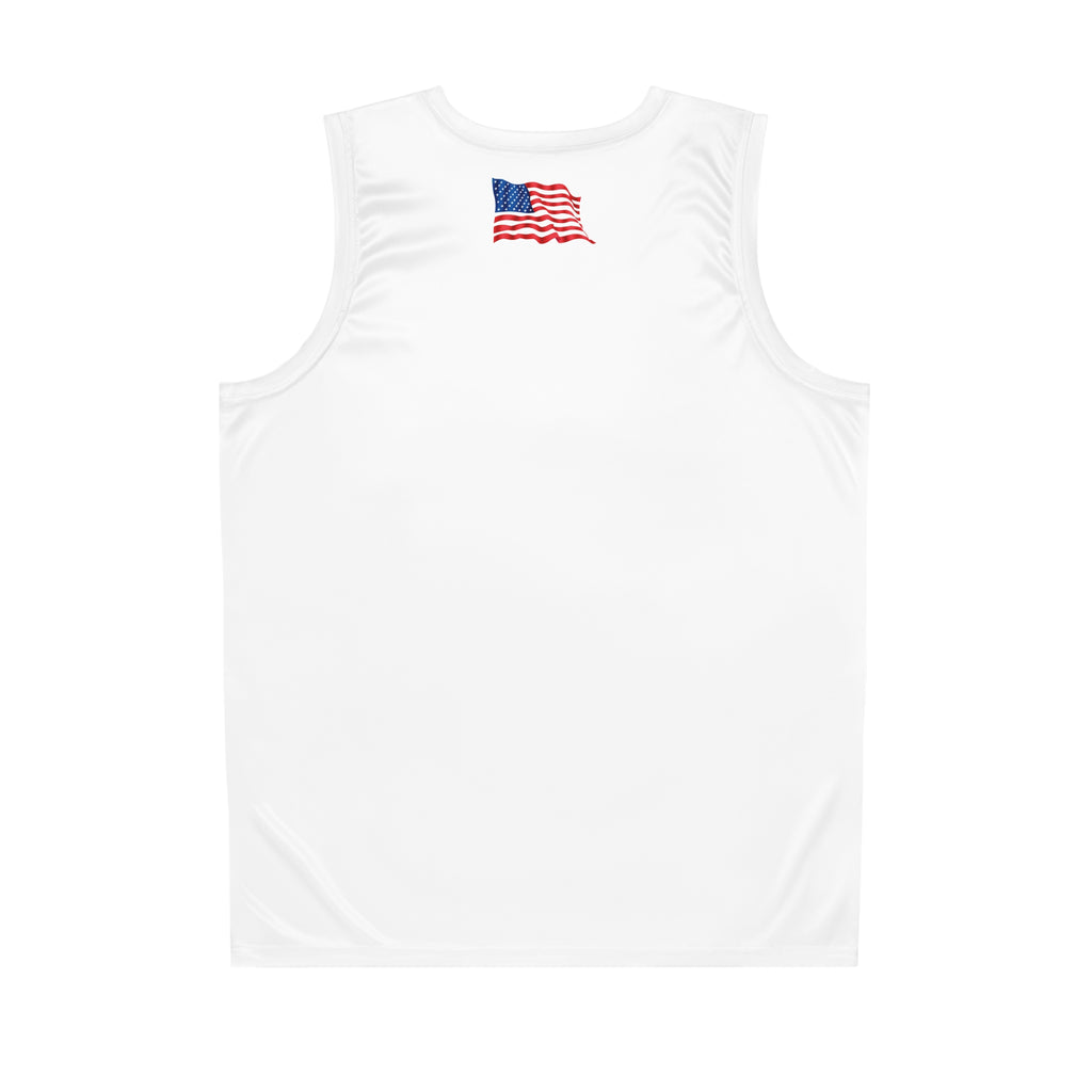 NBA Logo Basketball Jersey  White Mesh Tank with American Flag Accent