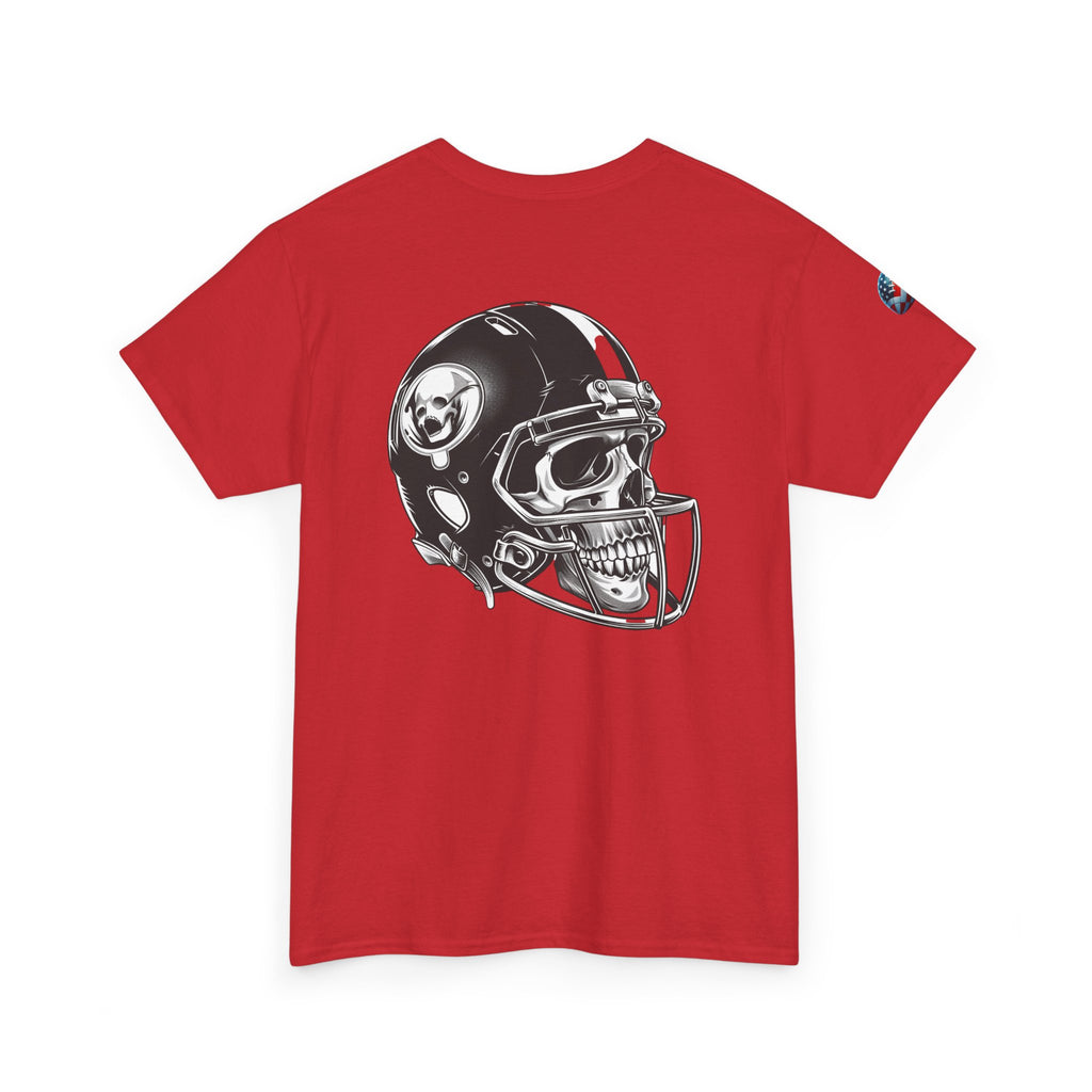 Skull Helmet Football Tee — Grunge Athletic Graphic T‑Shirt