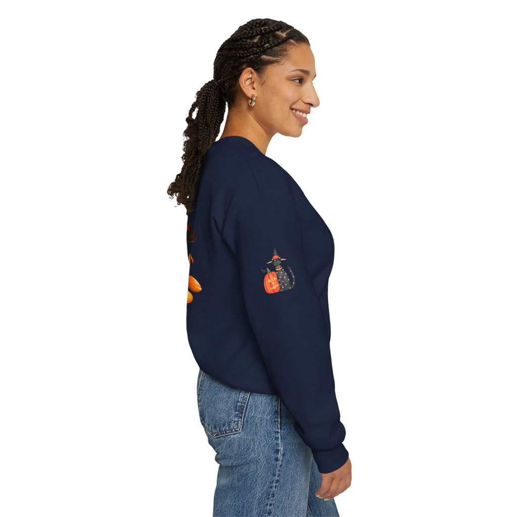Halloween Candy Crewneck Sweatshirt — 'Happy Halloween' Jack-o'-Lantern & Candy Design