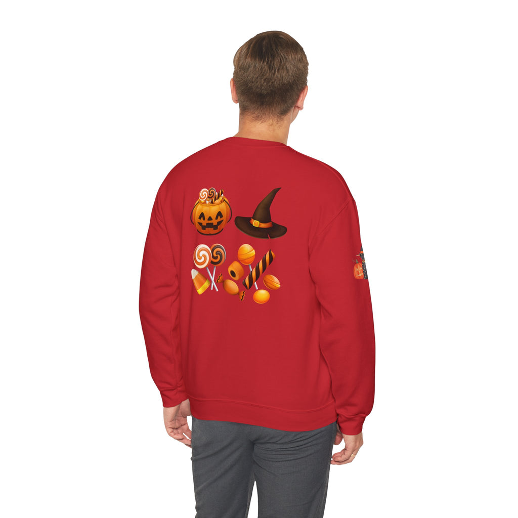 Halloween Candy Crewneck Sweatshirt — 'Happy Halloween' Jack-o'-Lantern & Candy Design