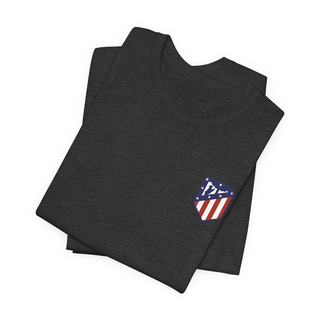 Atletico Madrid Shield T-Shirt Front Chest & Sleeve Logo Soccer Tee