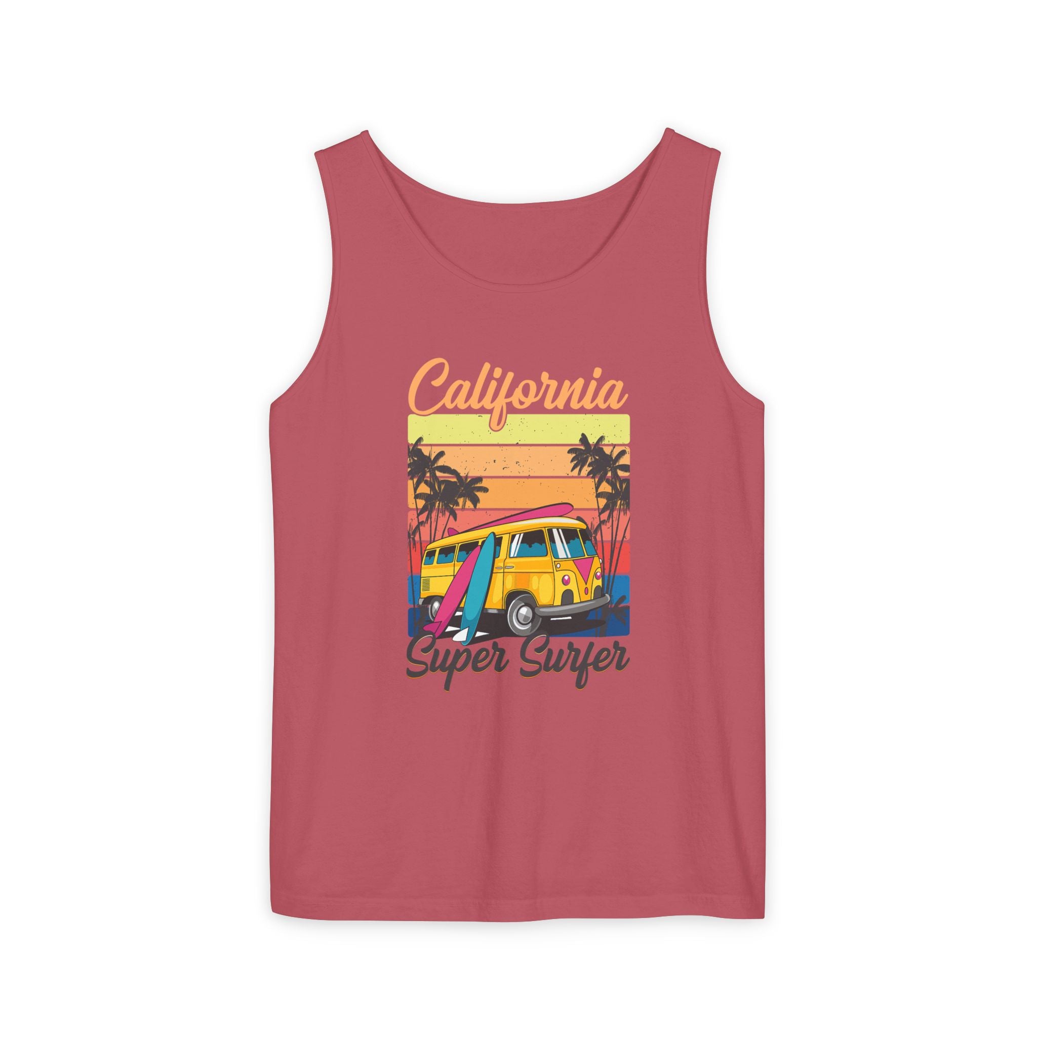 California Super Surfer Tank Top  Vintage Surf Van & Board Beach Graphic