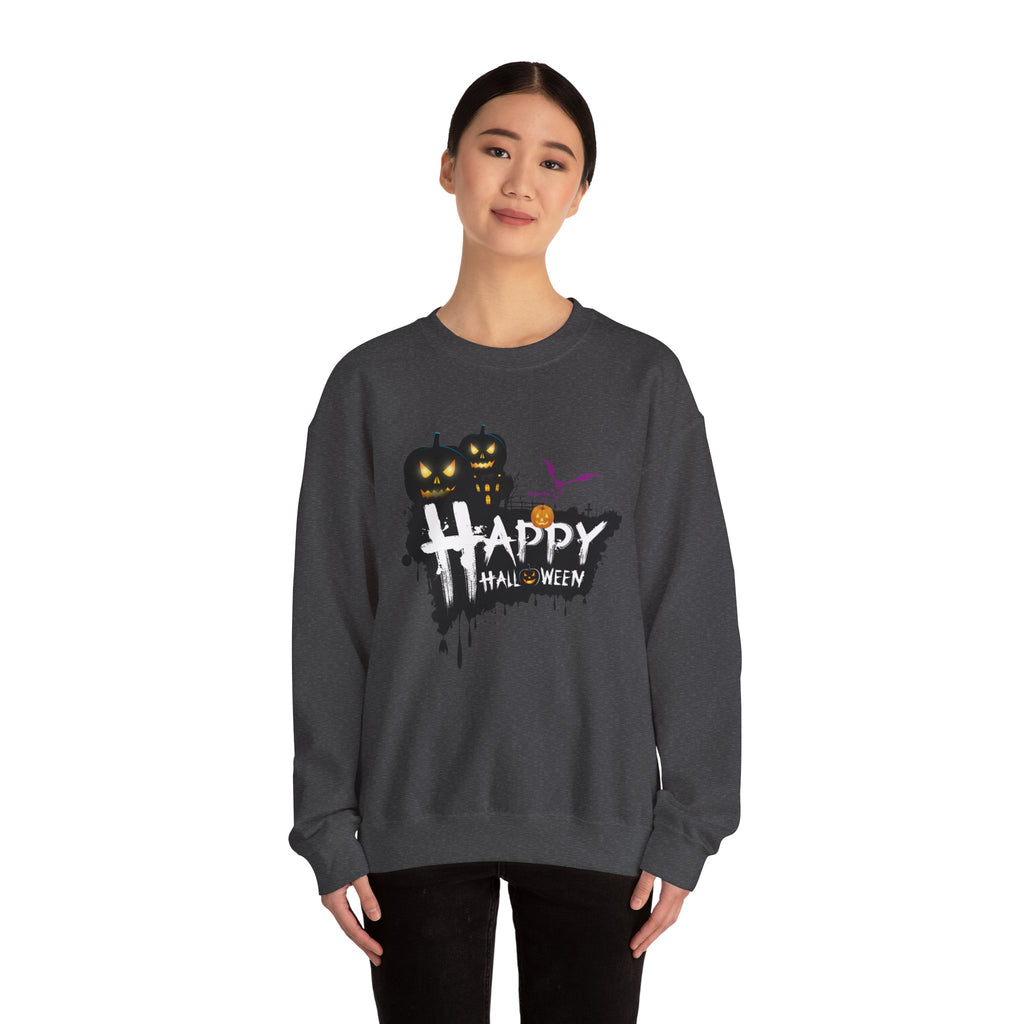 Halloween Pumpkin Crewneck Sweatshirt — "Happy Halloween" Graphic