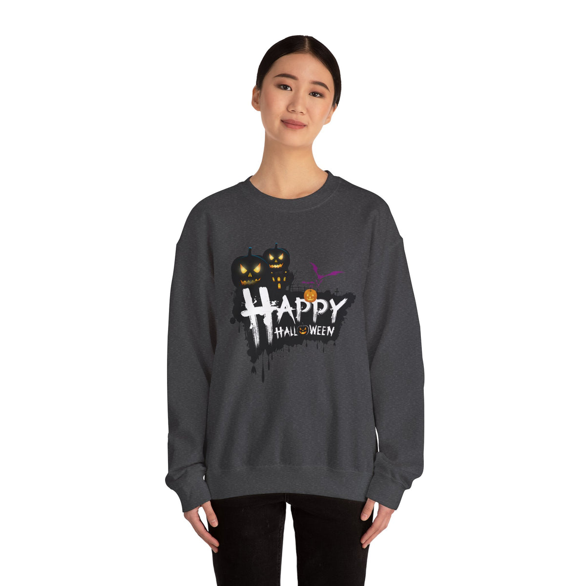 Halloween Pumpkin Crewneck Sweatshirt — "Happy Halloween" Graphic