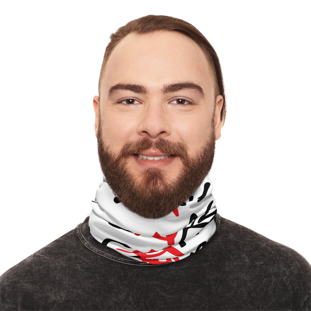 Anarchy Script Neck Gaiter — Red Anarchy A Pattern Lightweight Face Covering