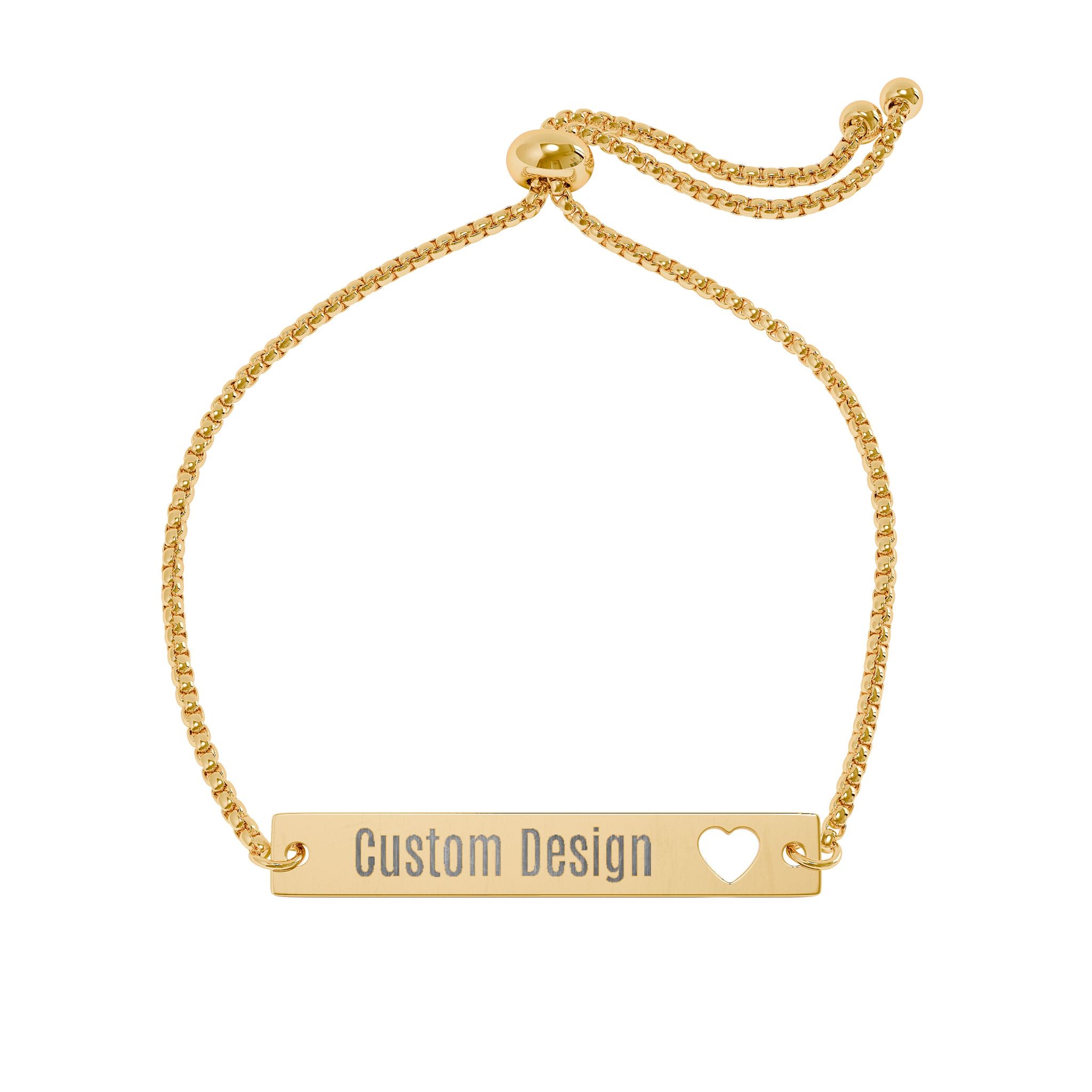 Custom Engraved Heart Bar Bracelet  Adjustable Personalized Name Jewelry