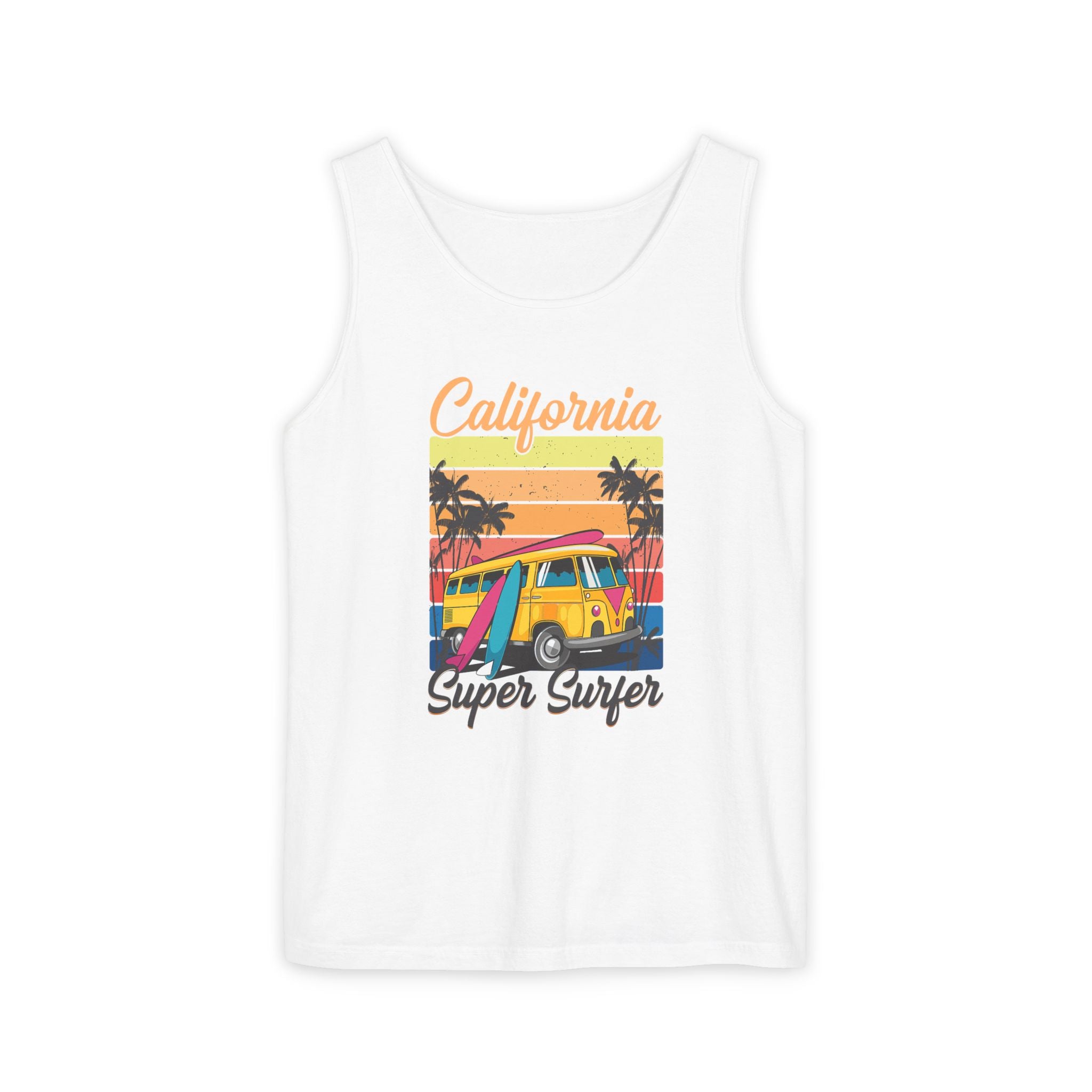 California Super Surfer Tank Top  Vintage Surf Van & Board Beach Graphic