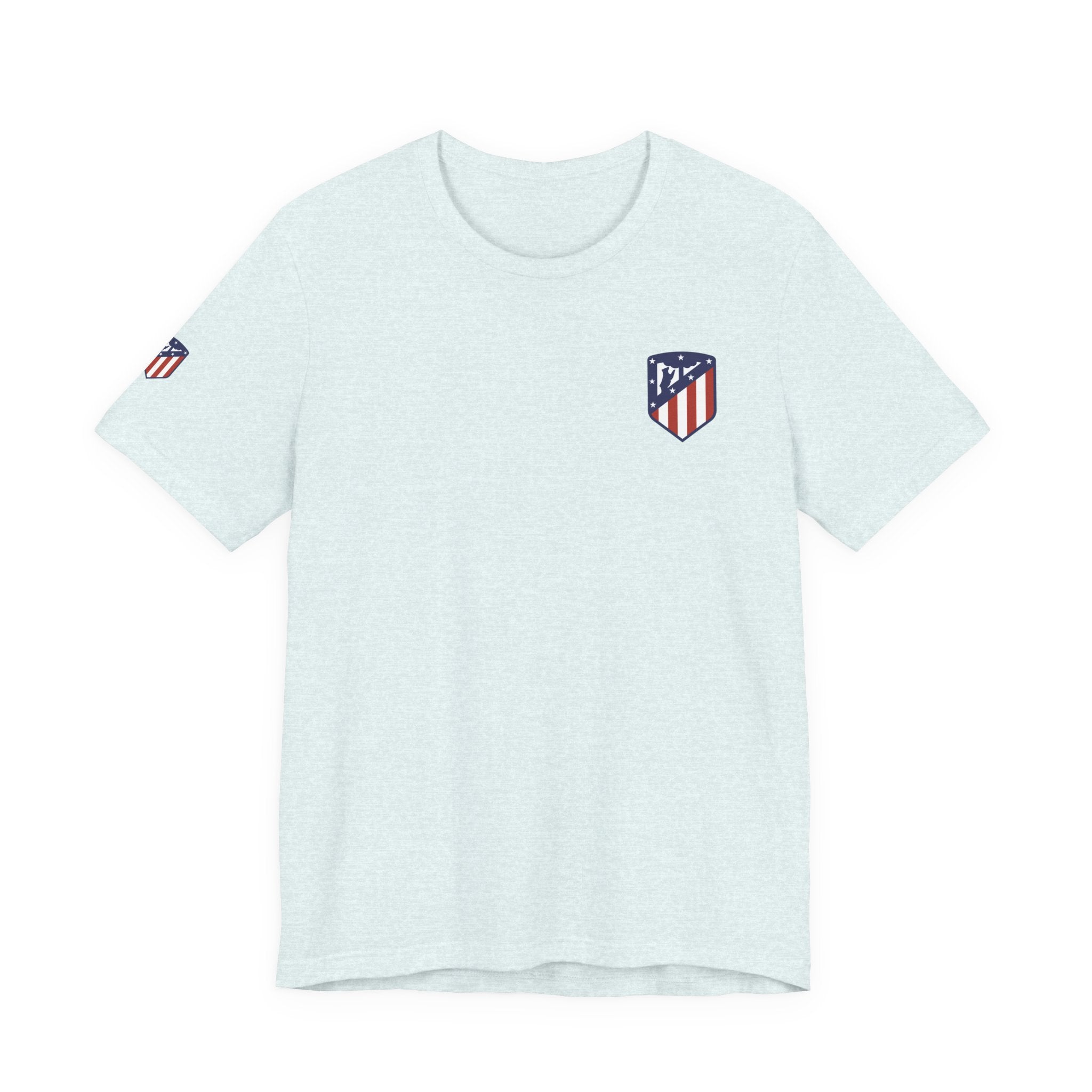 Atletico Madrid Shield T-Shirt Front Chest & Sleeve Logo Soccer Tee