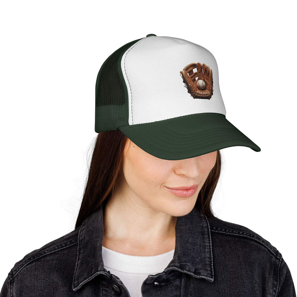 Baseball Glove Trucker Cap  Vintage Glove & Ball Mesh Hat