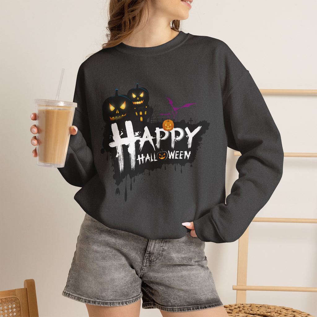 Halloween Pumpkin Crewneck Sweatshirt — "Happy Halloween" Graphic