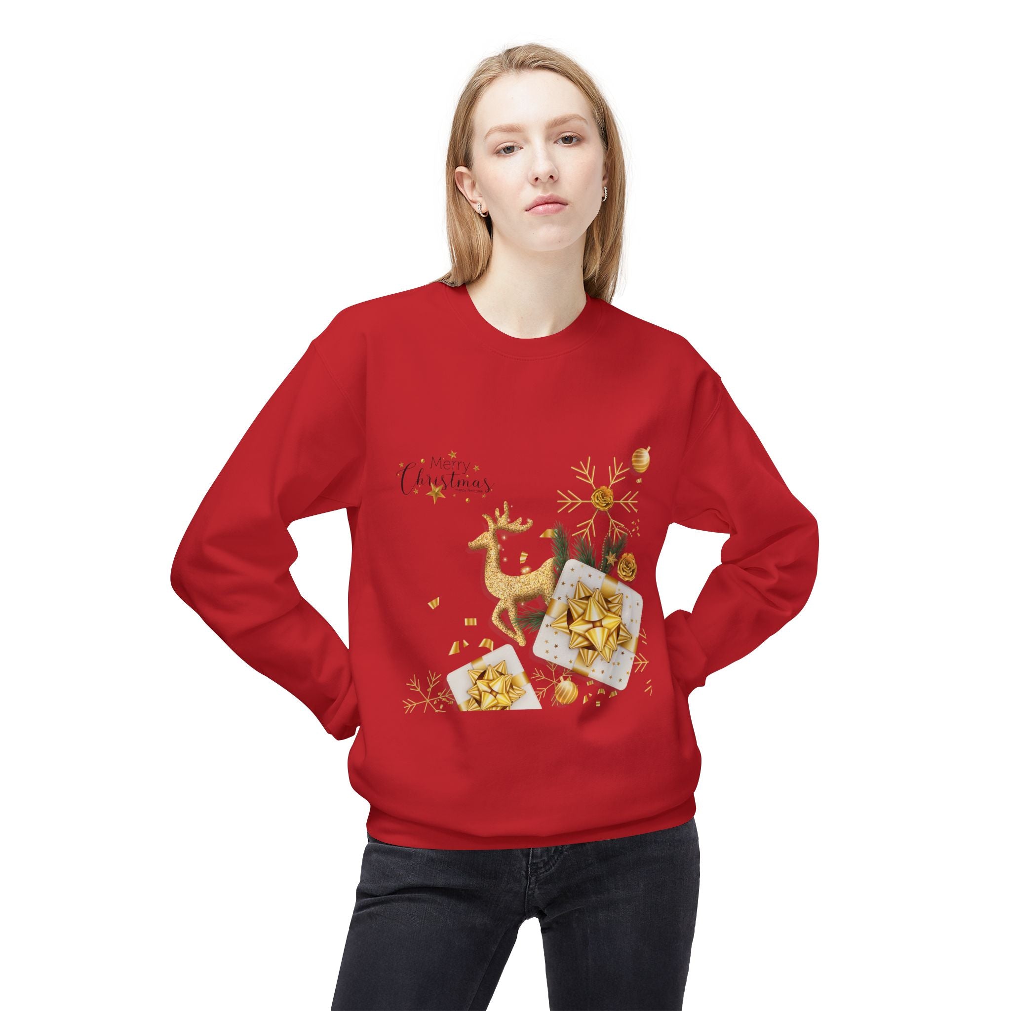 Gold Reindeer & Ornaments Christmas Crewneck Sweatshirt | Holiday Sweatshirt